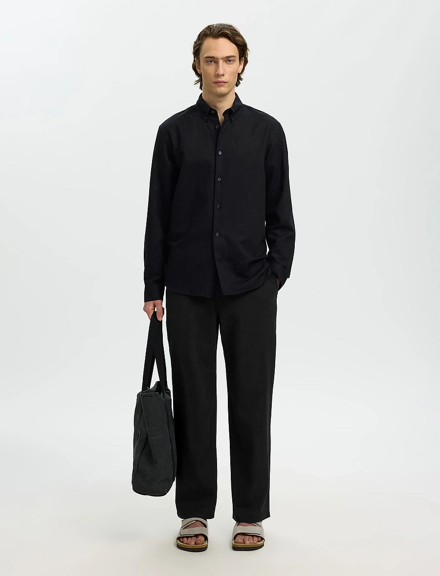 Selected - SLM220-LOOSE BRODY LINEN BLD PANT NOOS - linnen broeken - black - 5