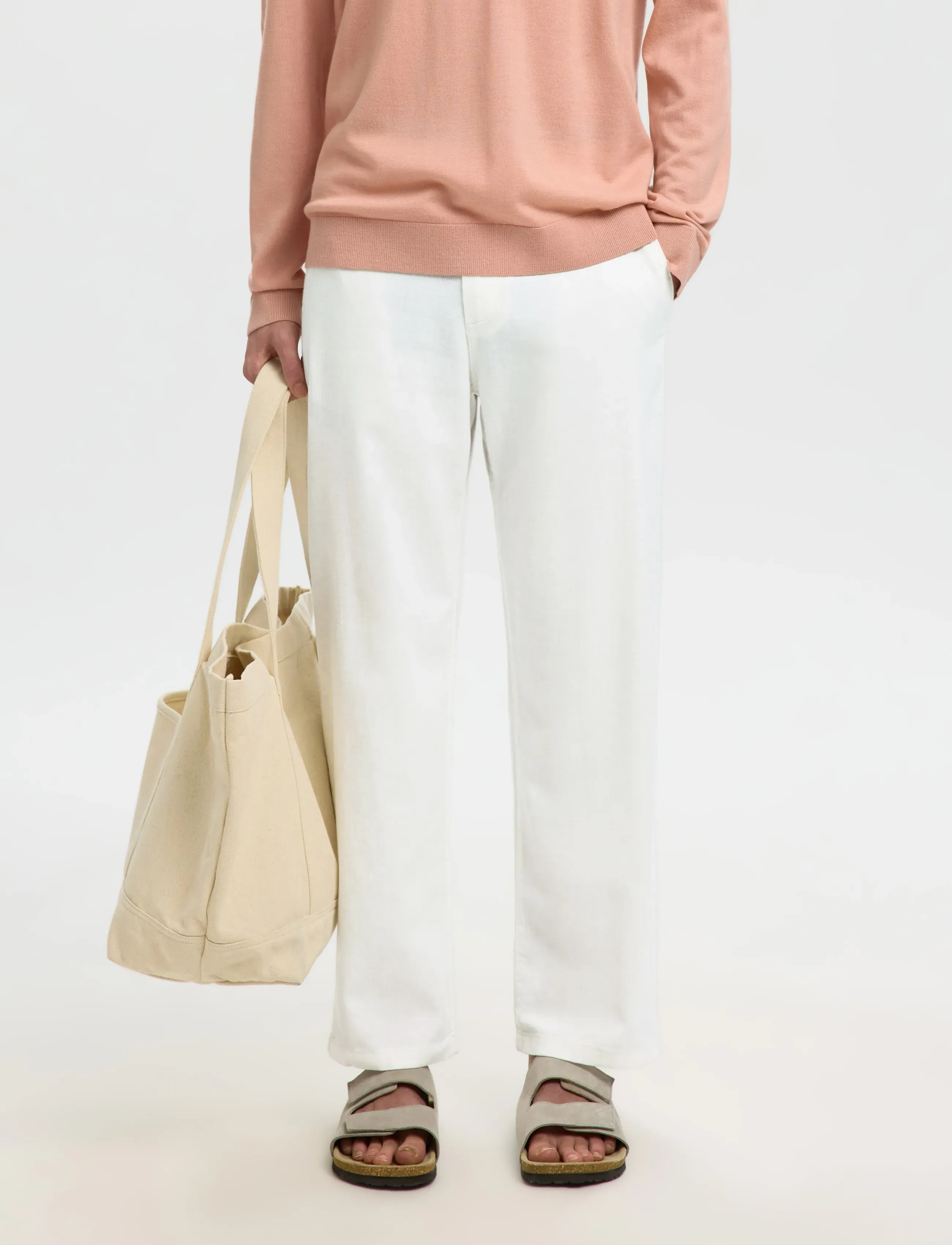 Selected SLH220-LOOSE BRODY LINEN BLD PANT NOOS - Kleidung - CLOUD DANCER / cream
