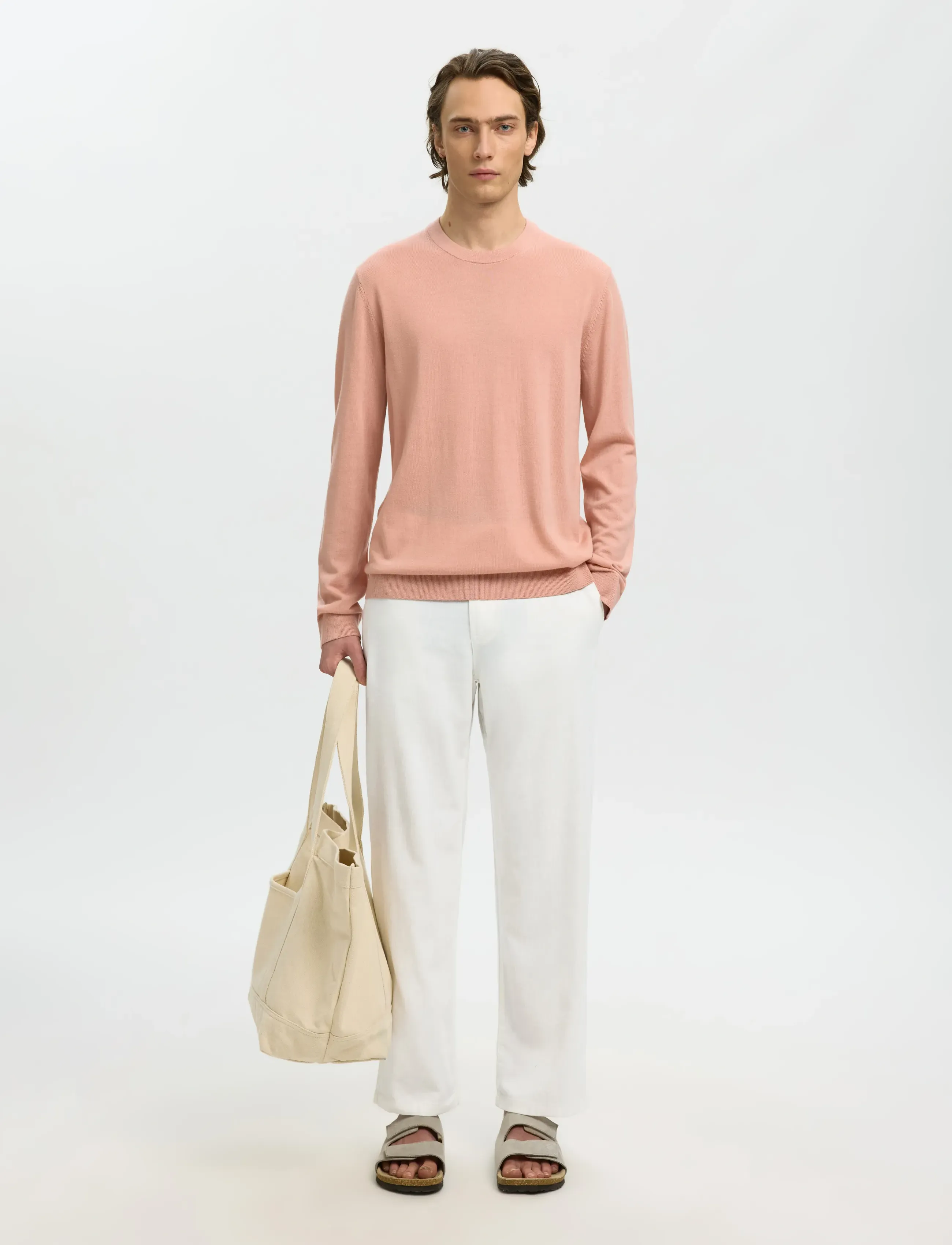 Selected - SLM220-LOOSE BRODY LINEN BLD PANT NOOS - leinenhosen - cloud dancer - 3