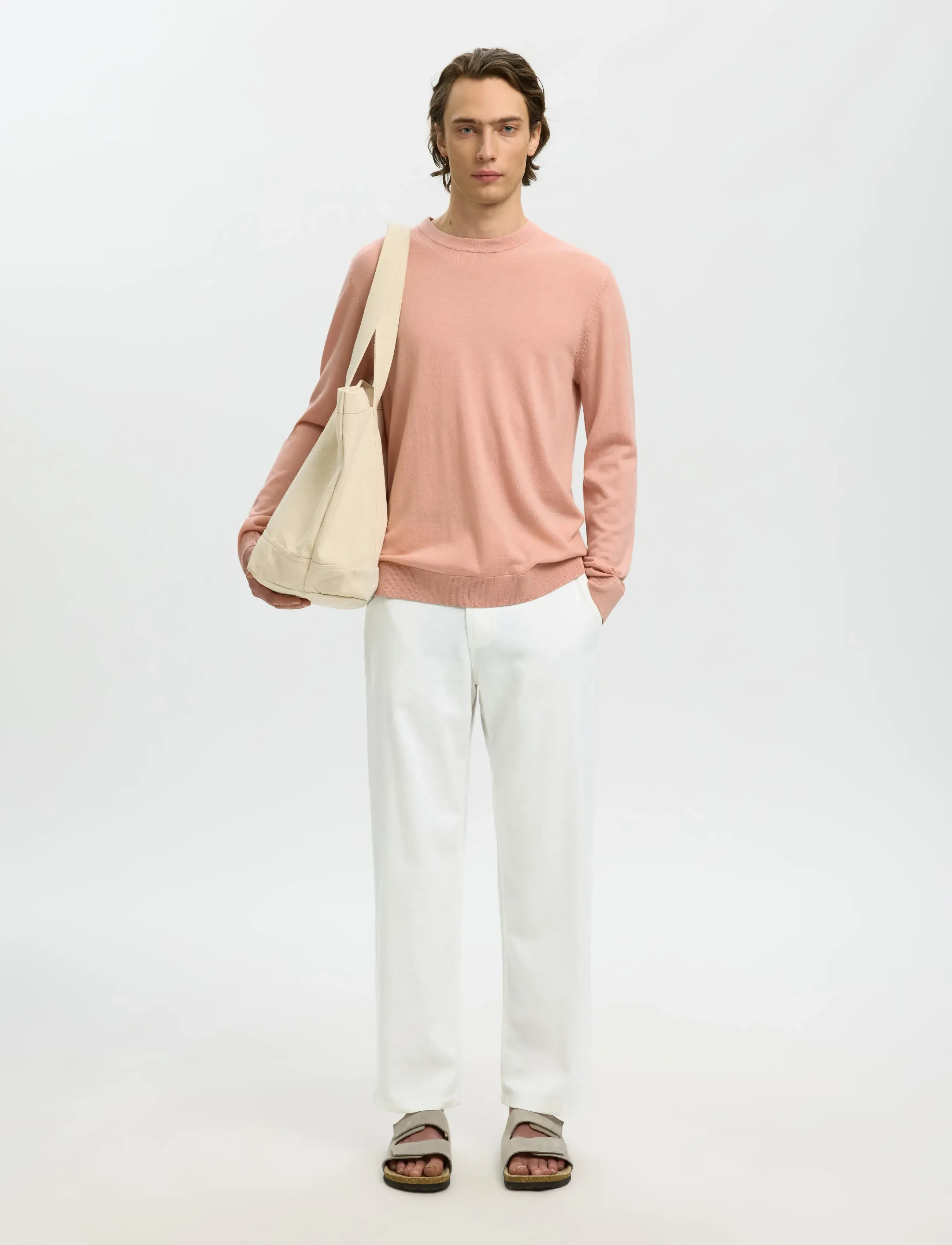 Selected - SLM220-LOOSE BRODY LINEN BLD PANT NOOS - leinenhosen - cloud dancer - 5