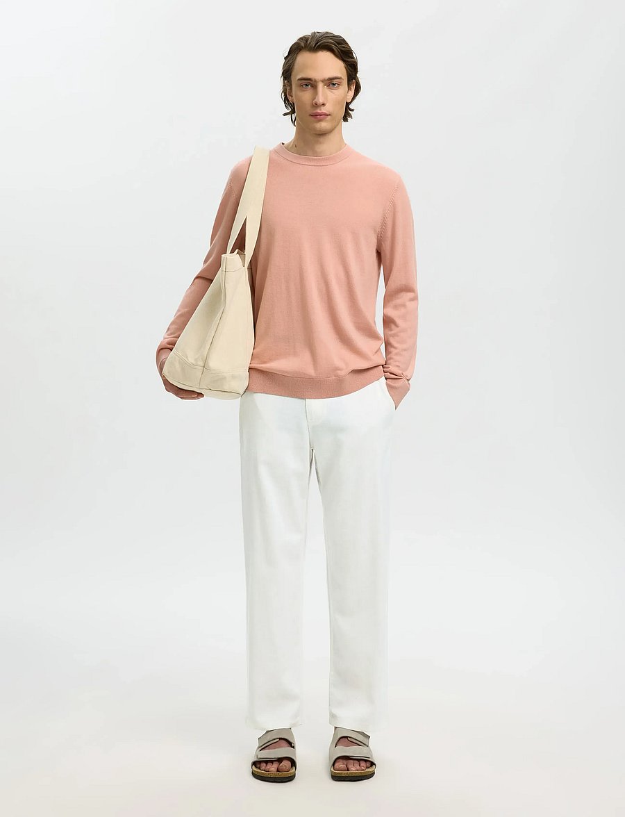 Selected - SLM220-LOOSE BRODY LINEN BLD PANT NOOS - leinenhosen - cloud dancer - 5