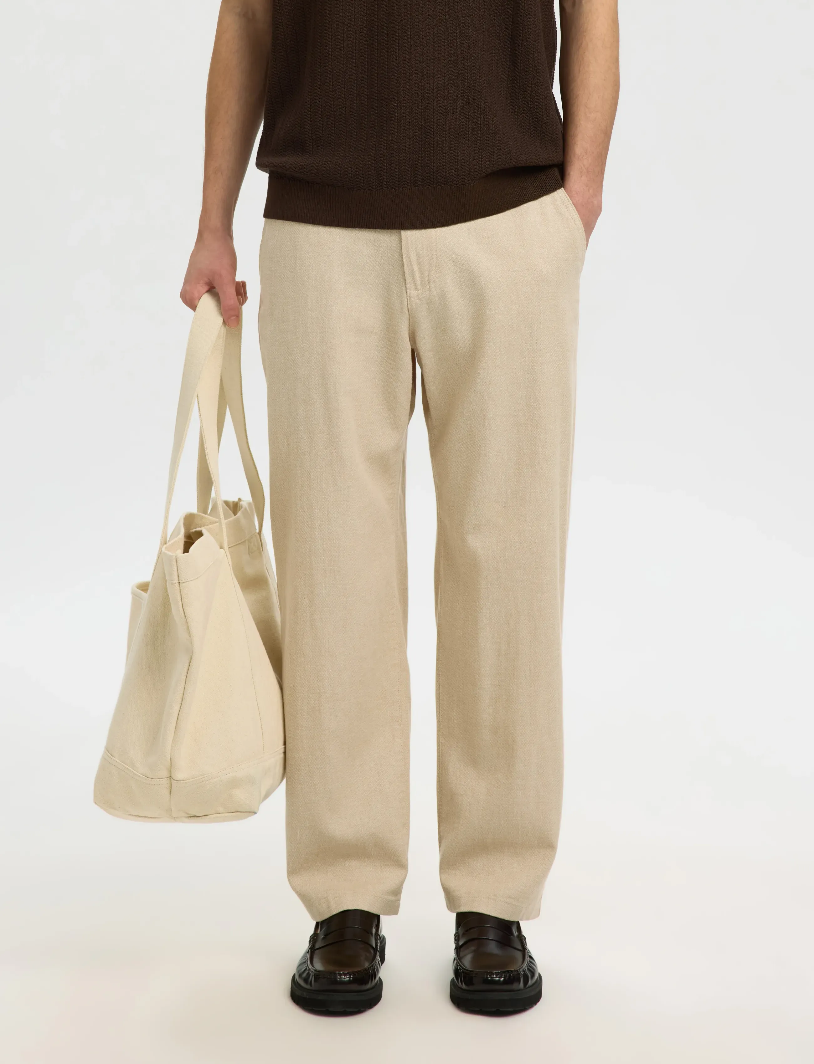 Selected Slh220-Loose Brody Linen Bld Pant Noos, Mænd, Løse Hør Snørebukser, Cream, Str: S