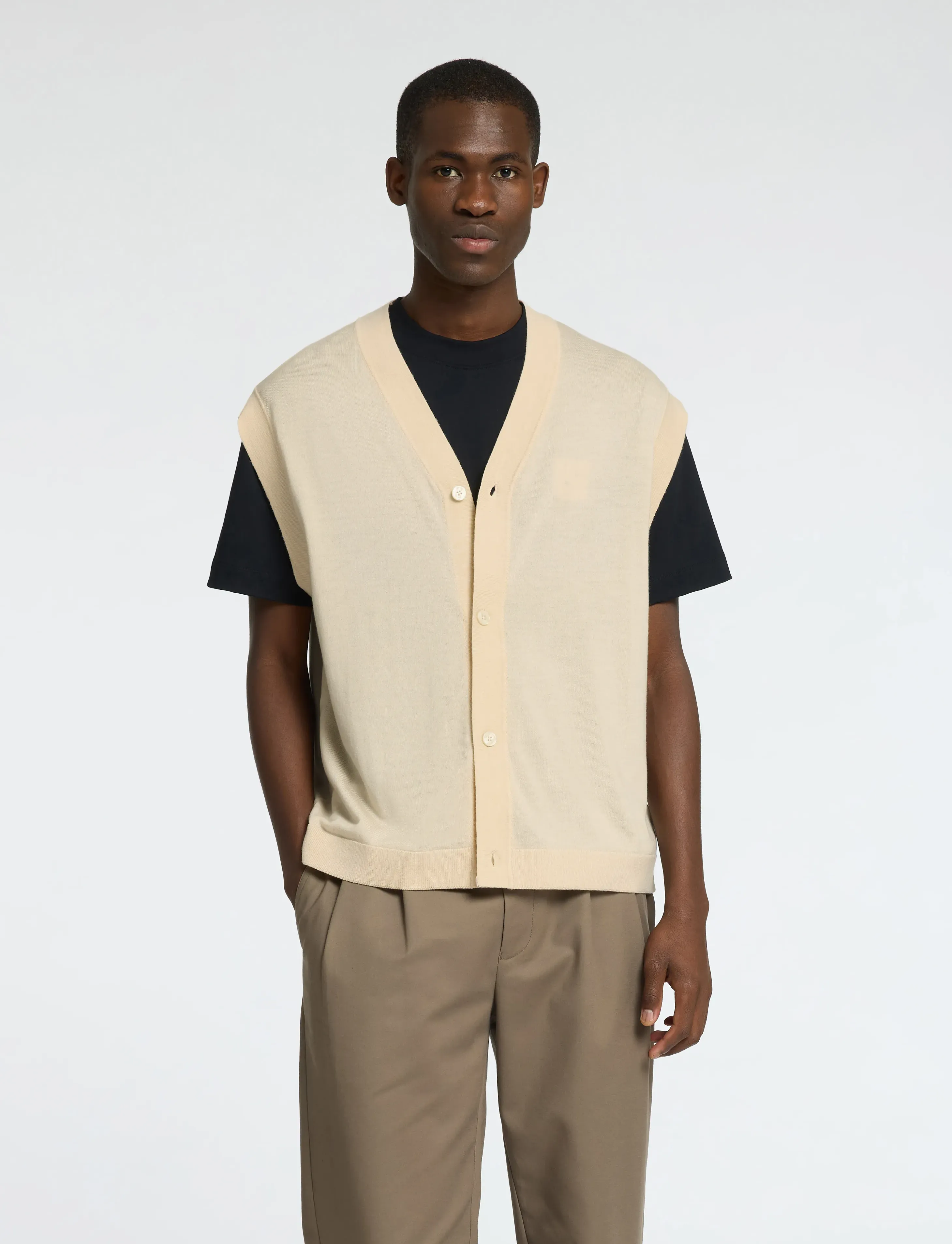 Selected SLHTRAY KNIT MERINO VEST CARDIGAN EX - Stickat - ANGORA / cream