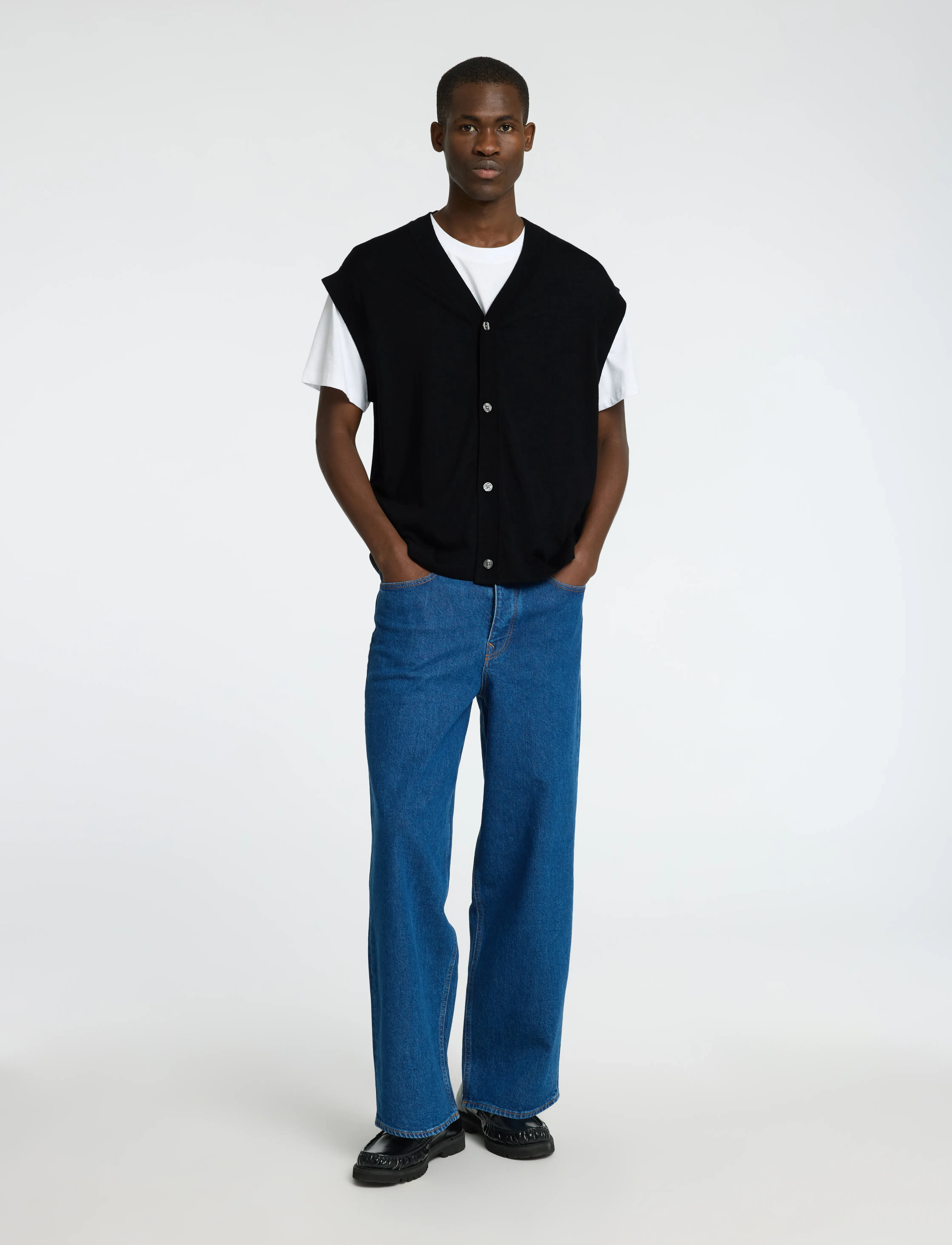 Selected - SLHTRAY KNIT MERINO VEST CARDIGAN EX - gestrickte westen - black - 3