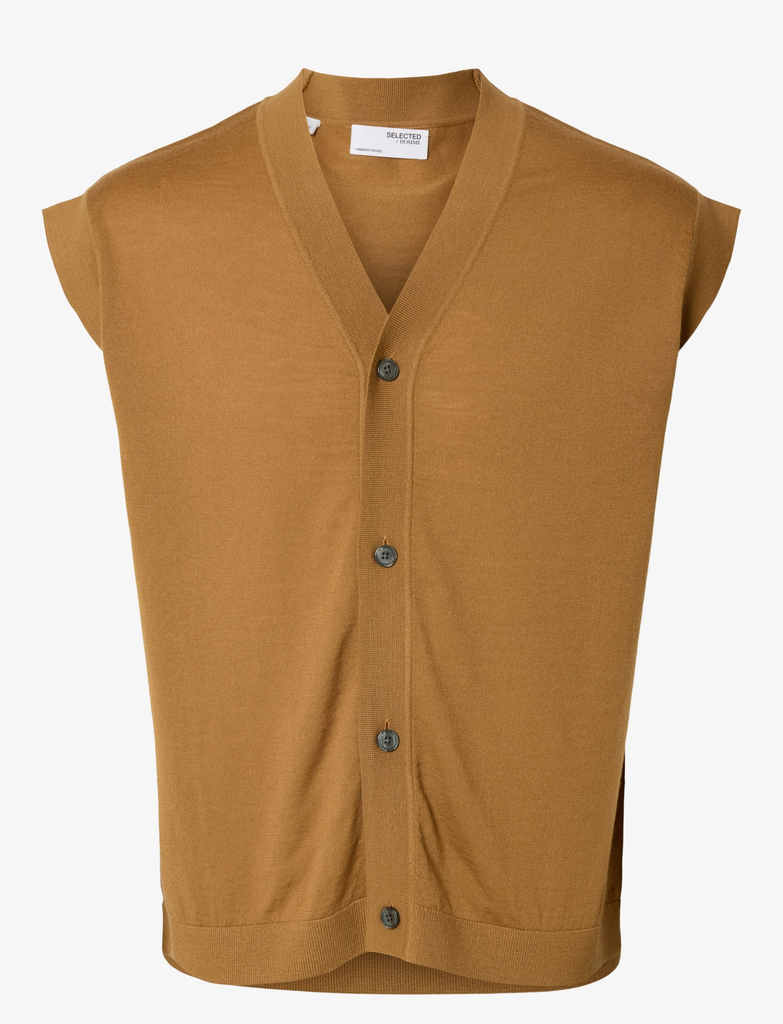 Selected SLHTRAY KNIT MERINO VEST CARDIGAN EX - Strikkevester - CHIPMUNK / beige
