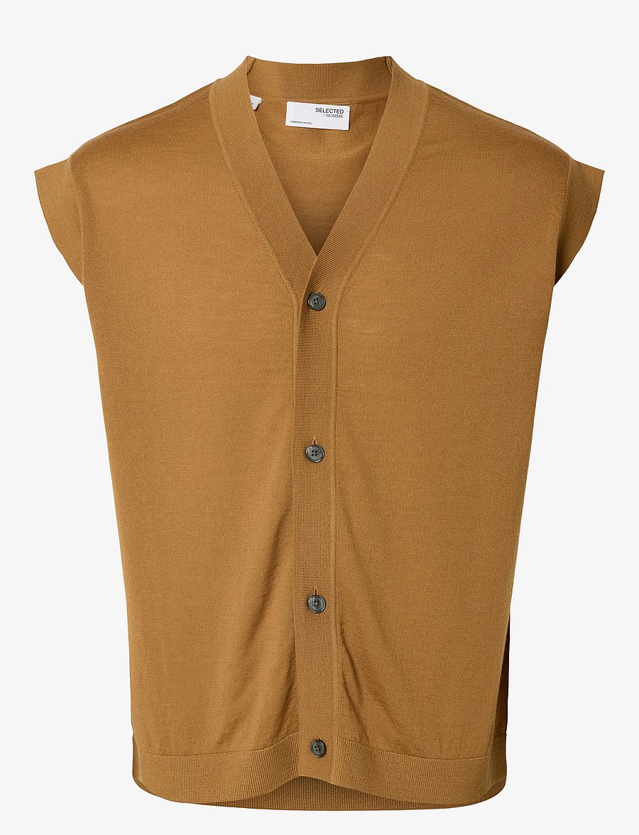Selected - SLHTRAY KNIT MERINO VEST CARDIGAN EX - strickwesten - chipmunk - 1