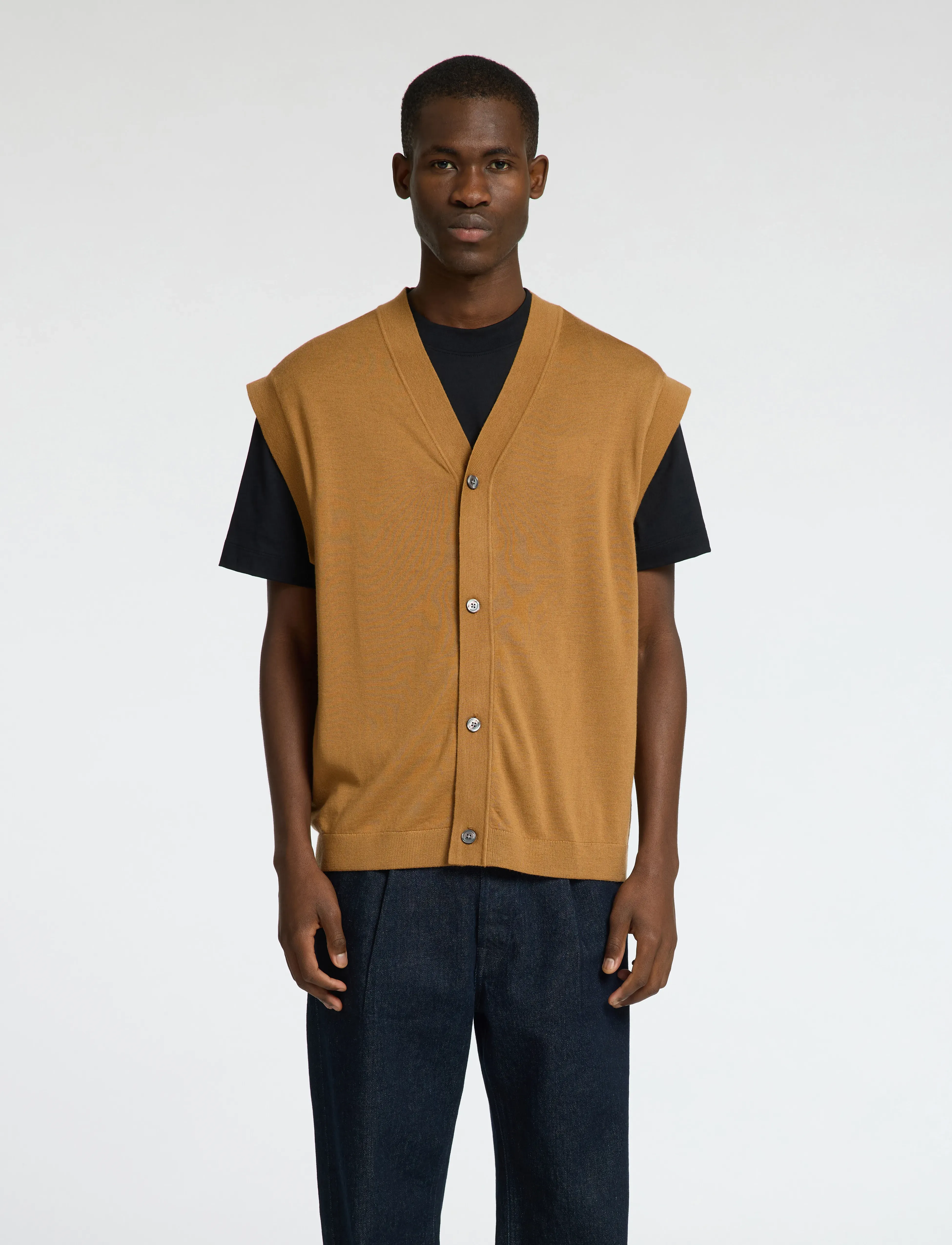 Selected Slhtray Knit Merino Vest Cardigan Ex, M, Knitwear, Beige - Knitted Westen, Männerswear
