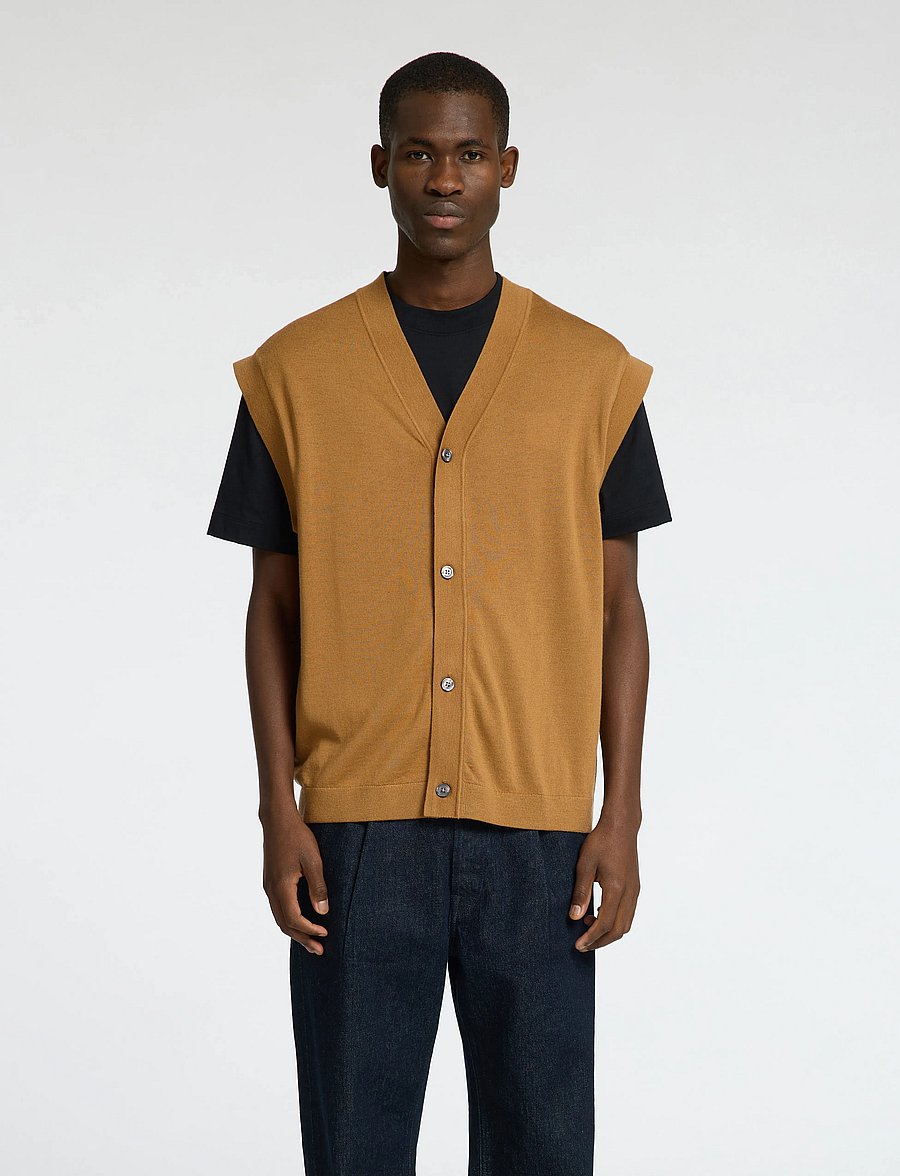 Selected - SLHTRAY KNIT MERINO VEST CARDIGAN EX - strickwesten - chipmunk - 0