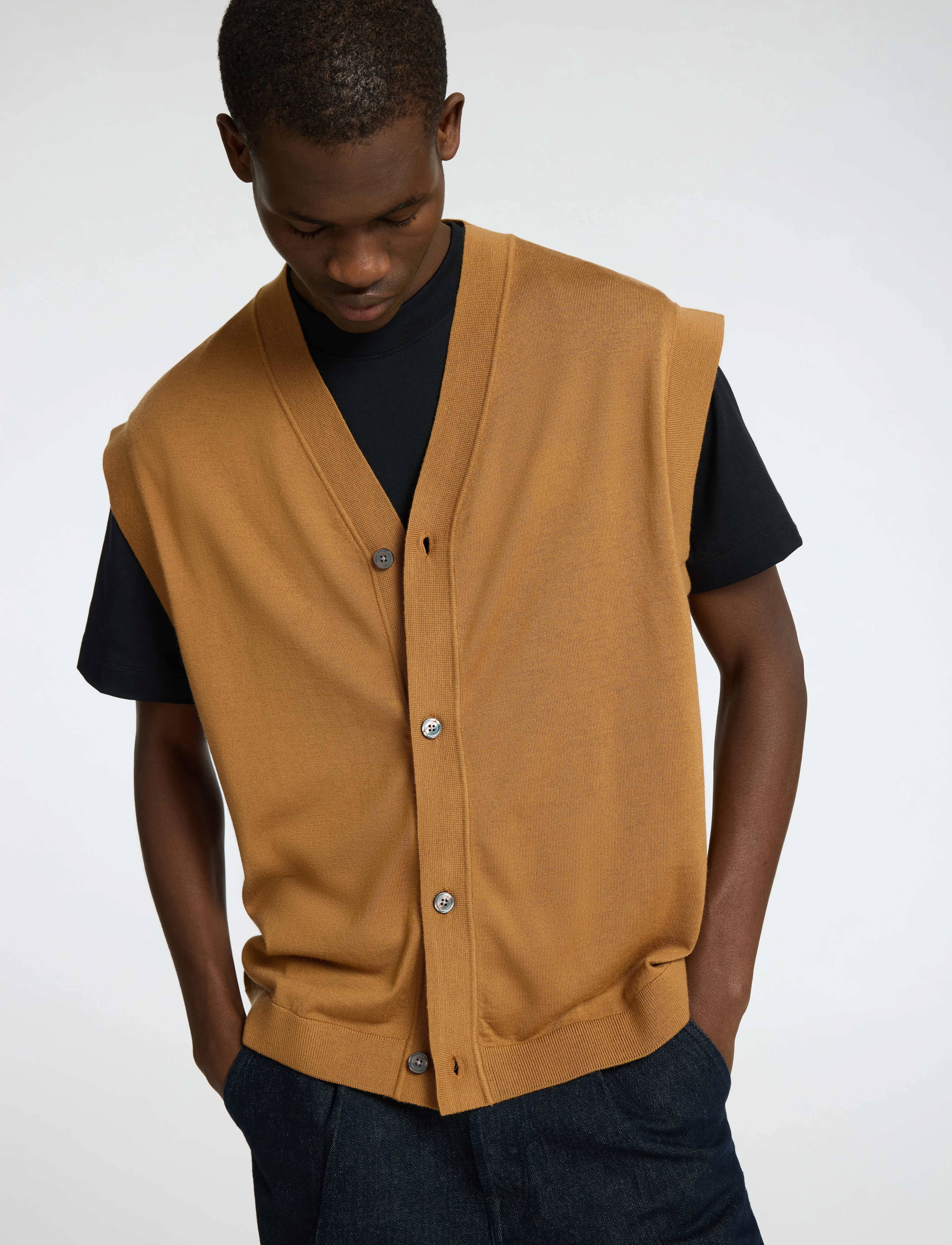 Selected - SLHTRAY KNIT MERINO VEST CARDIGAN EX - strikveste - chipmunk - 4