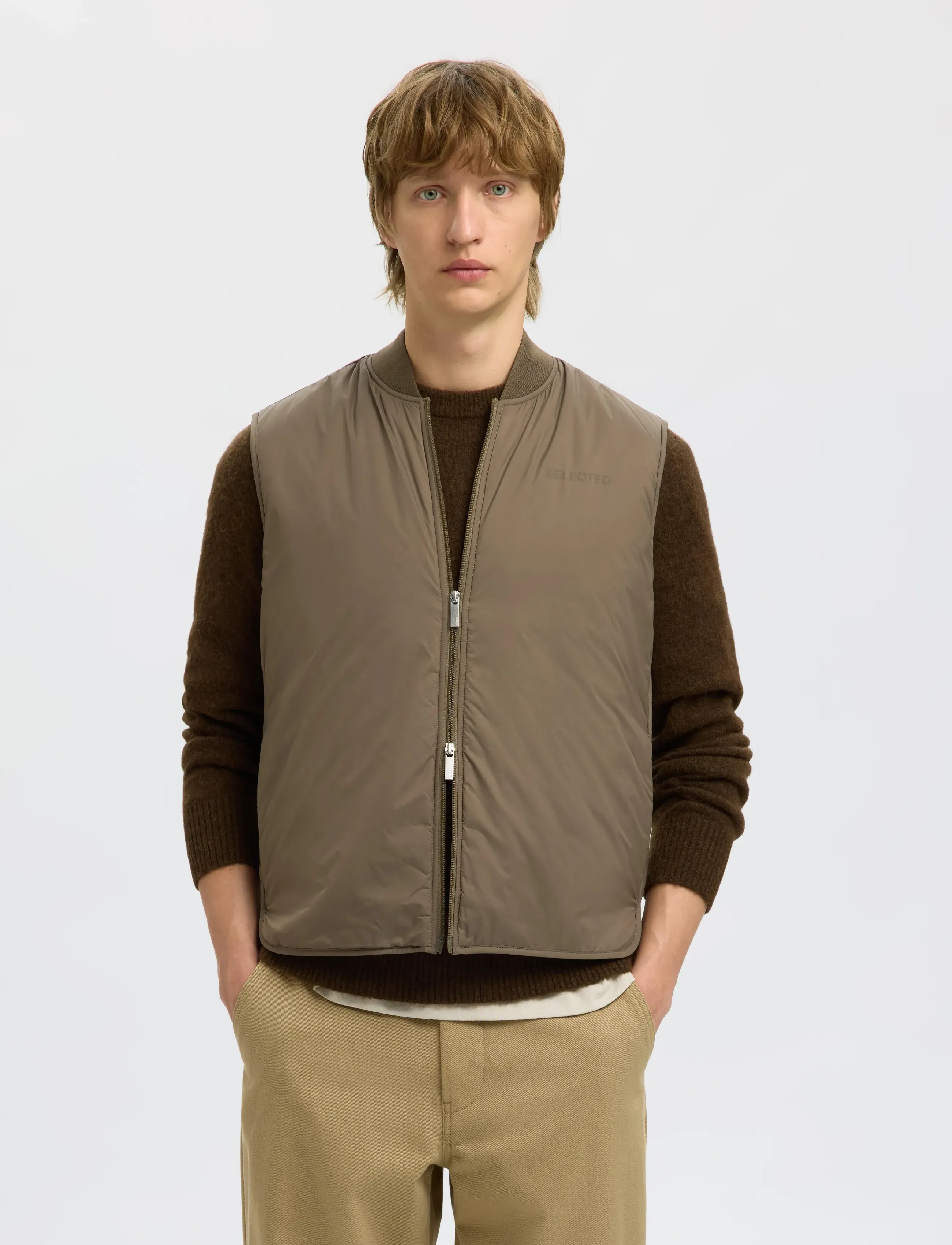 Selected Slhthomas Gilet Noos, S, Oberbekleidung, Khakigrün - Westen, Männerswear
