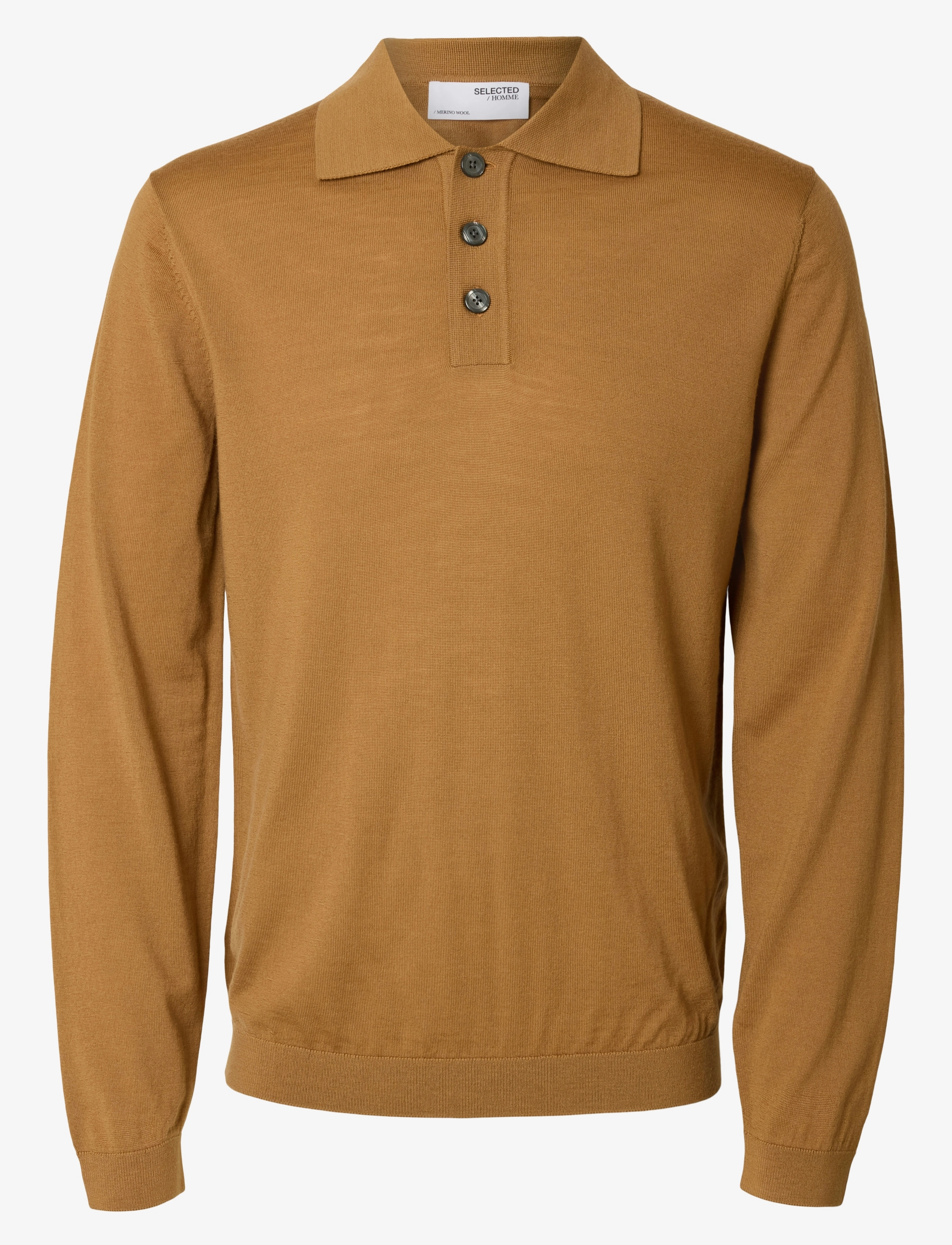Selected - SLHTRAY LS KNIT MERINO SC POLO EX - chipmunk - 1