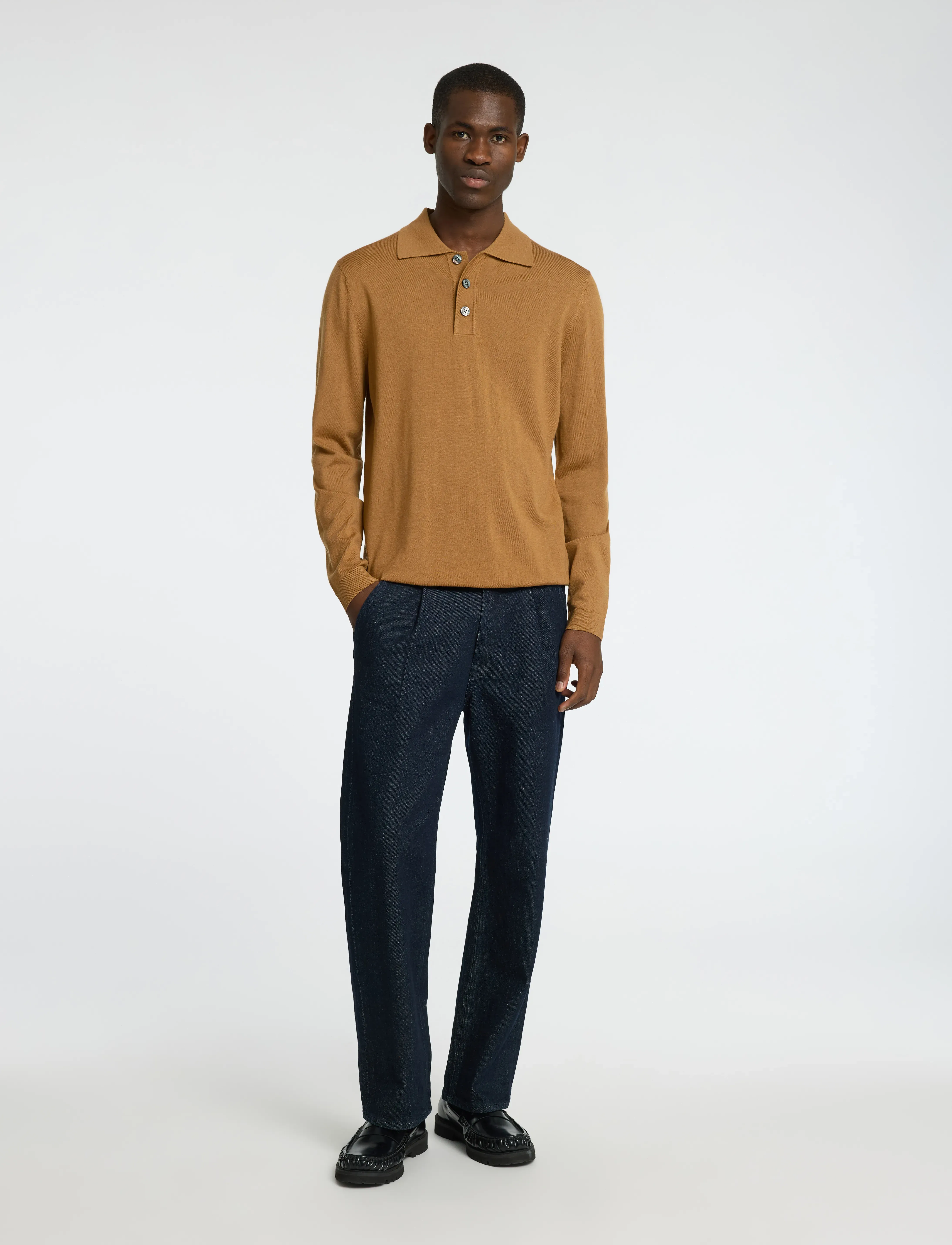 Selected - SLHTRAY LS KNIT MERINO SC POLO EX - chipmunk - 3