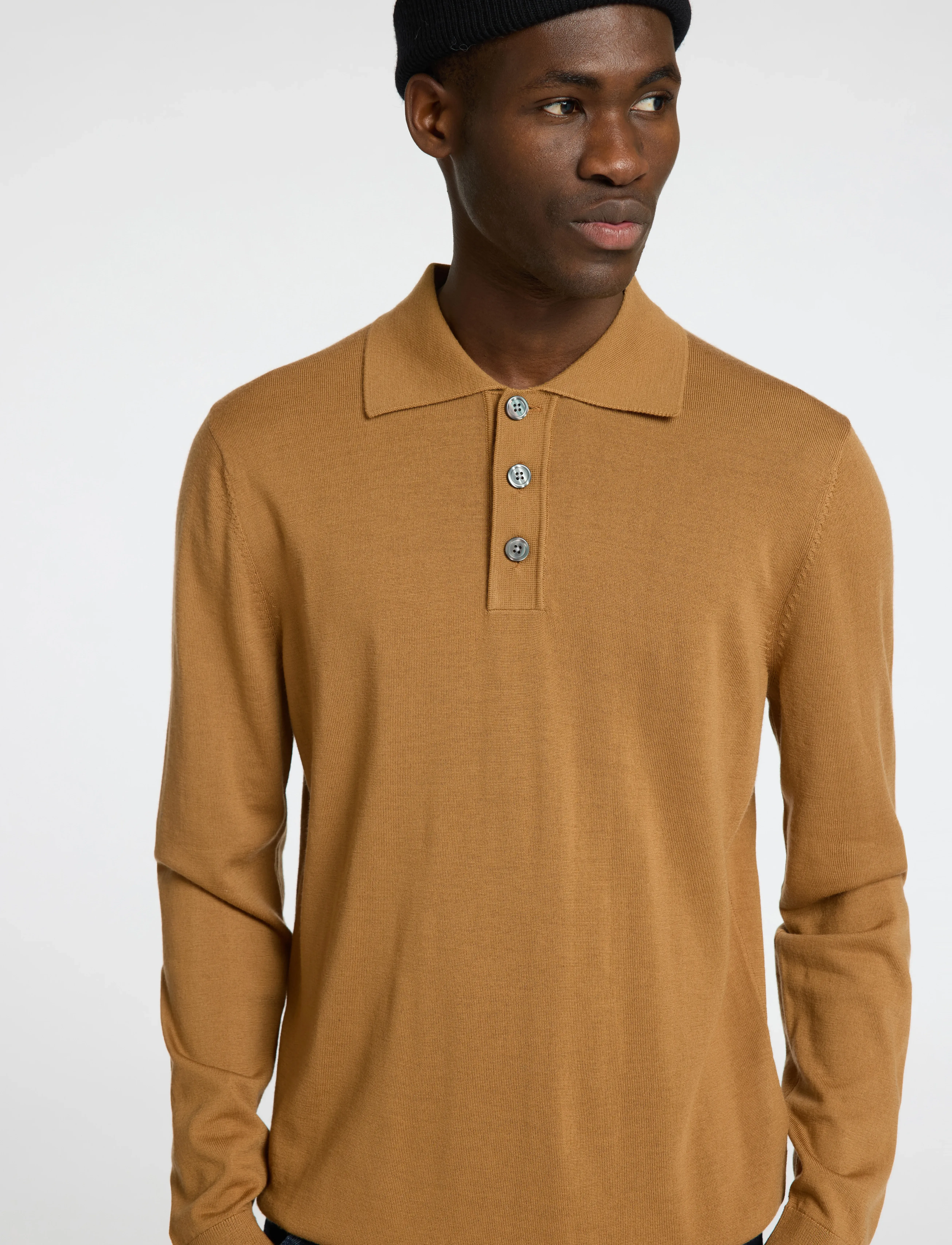 Selected - SLHTRAY LS KNIT MERINO SC POLO EX - chipmunk - 4