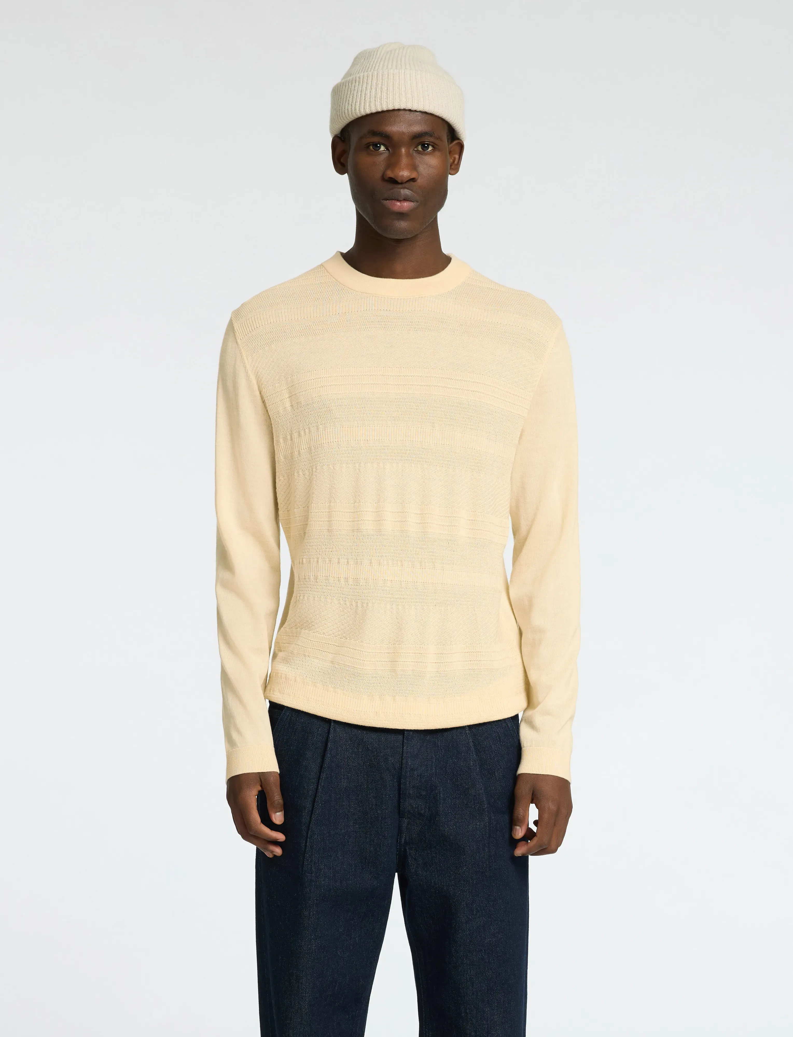 Selected SLHTRAY LS KNIT MERINO CROCHET CREWNECK - Kleidung - ANGORA / cream