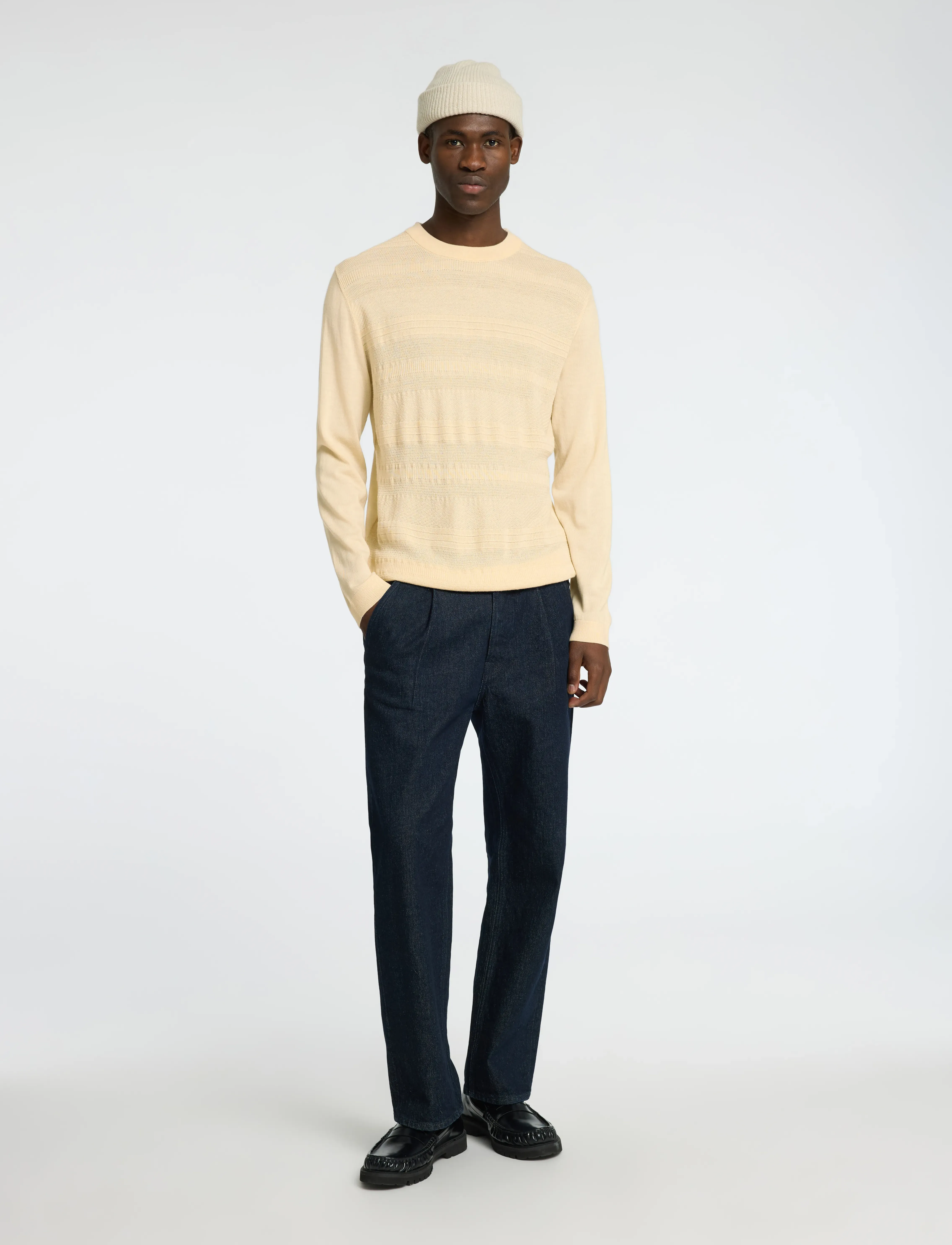 Selected - SLHTRAY LS KNIT MERINO CROCHET CREWNECK - angora - 5