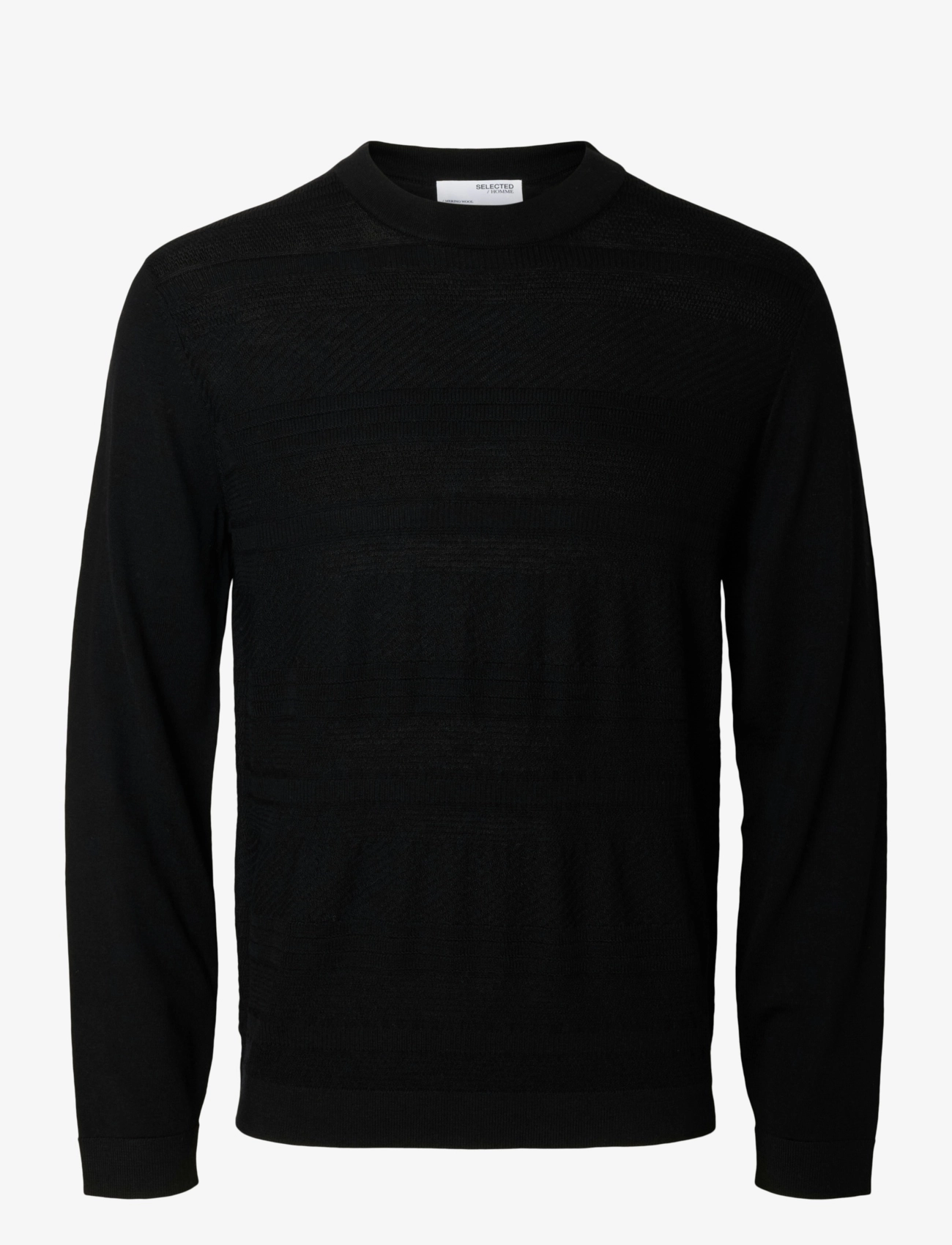 Selected - SLHTRAY LS KNIT MERINO CROCHET CREWNECK - black - 1