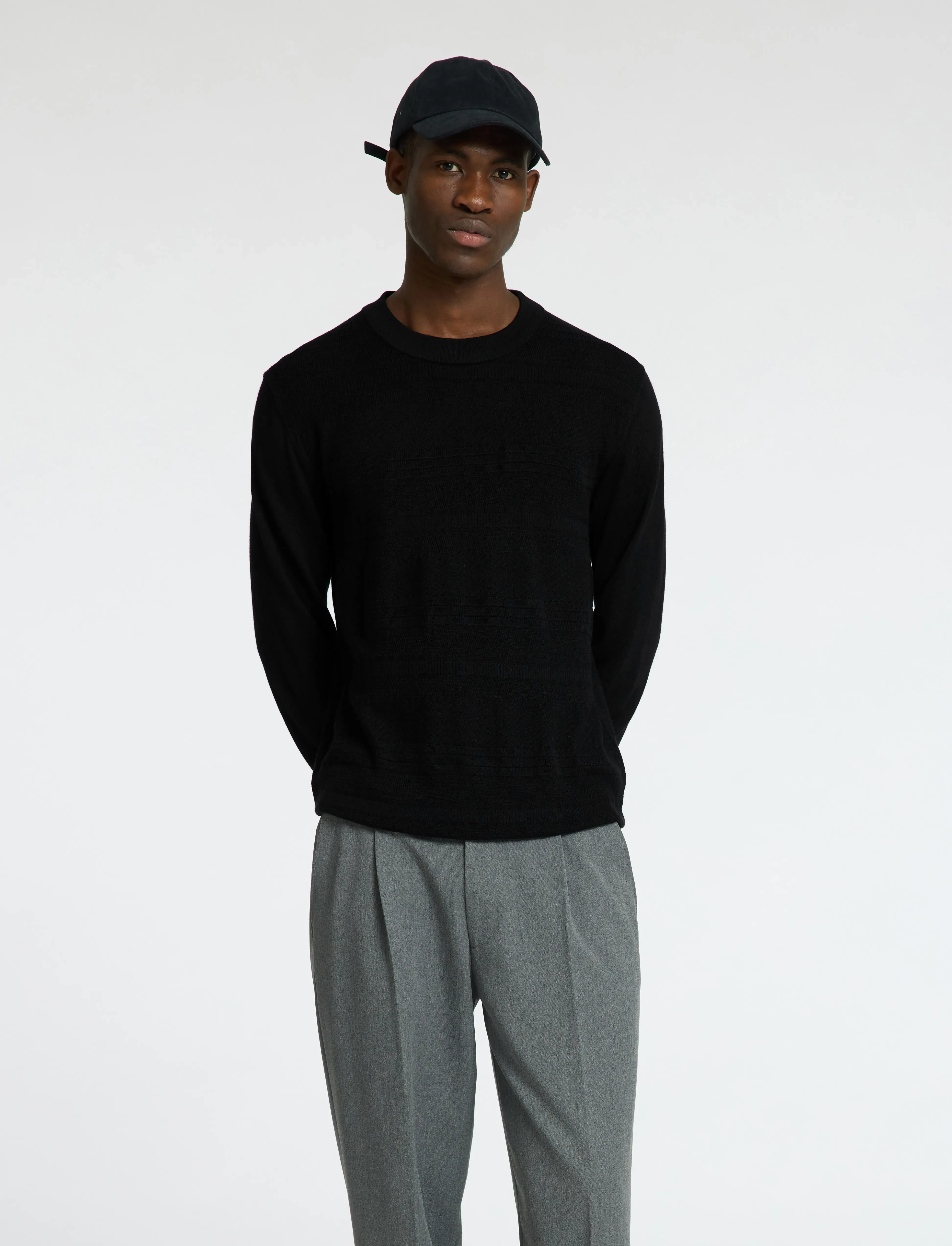 Selected - SLHTRAY LS KNIT MERINO CROCHET CREWNECK - black - 0