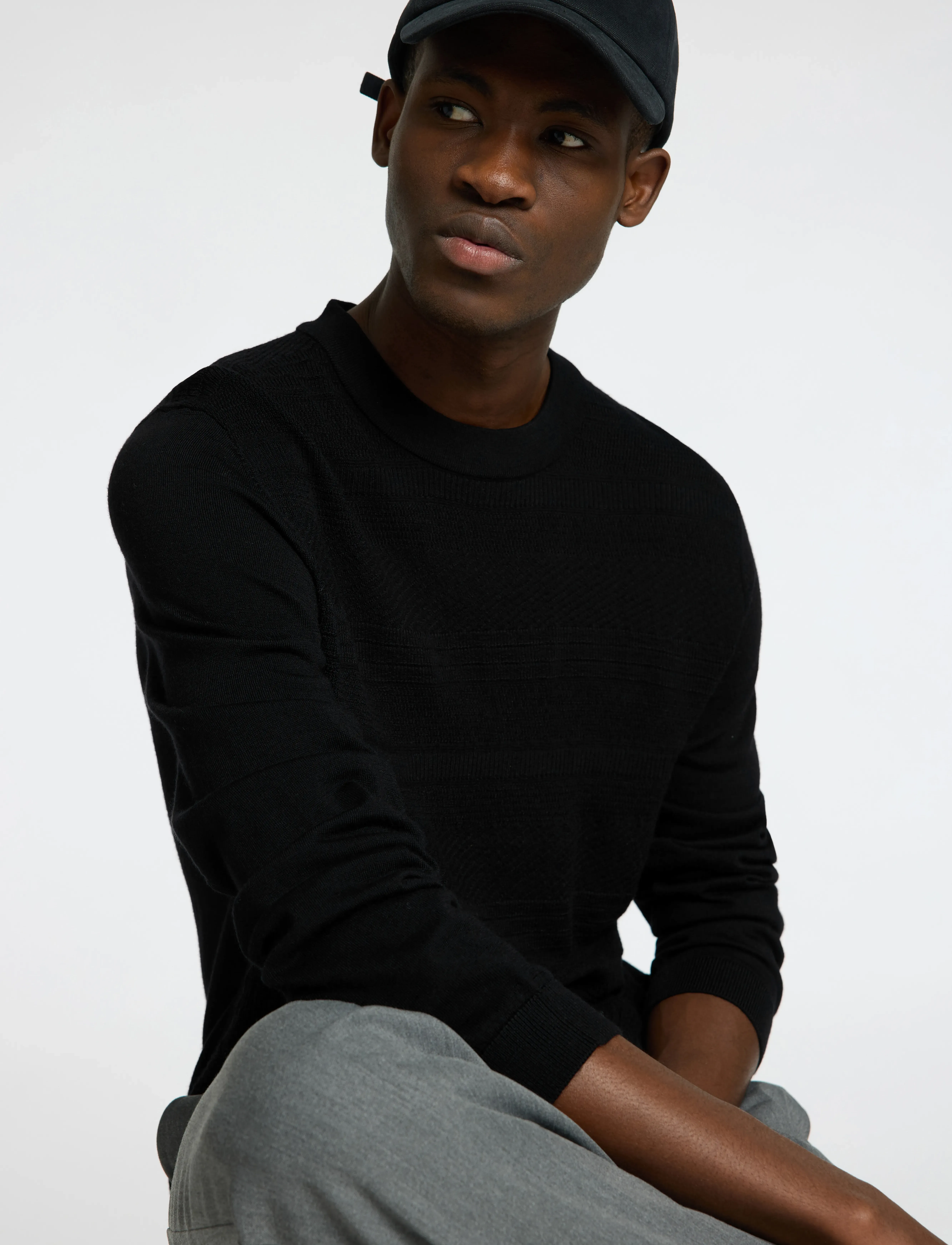 Selected - SLHTRAY LS KNIT MERINO CROCHET CREWNECK - black - 3