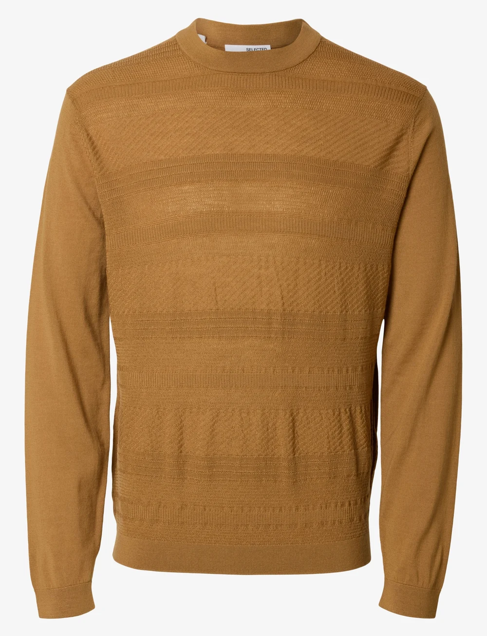 Selected - SLHTRAY LS KNIT MERINO CROCHET CREWNECK - pyöreäaukkoiset - chipmunk - 1