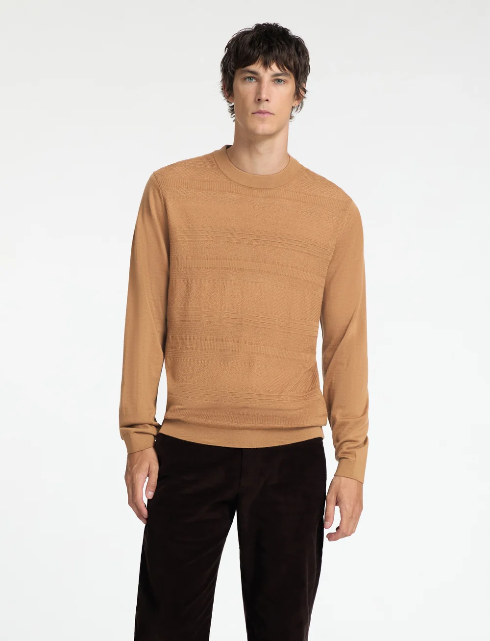 Selected - SLHTRAY LS KNIT MERINO CROCHET CREWNECK - pyöreäaukkoiset - chipmunk - 0