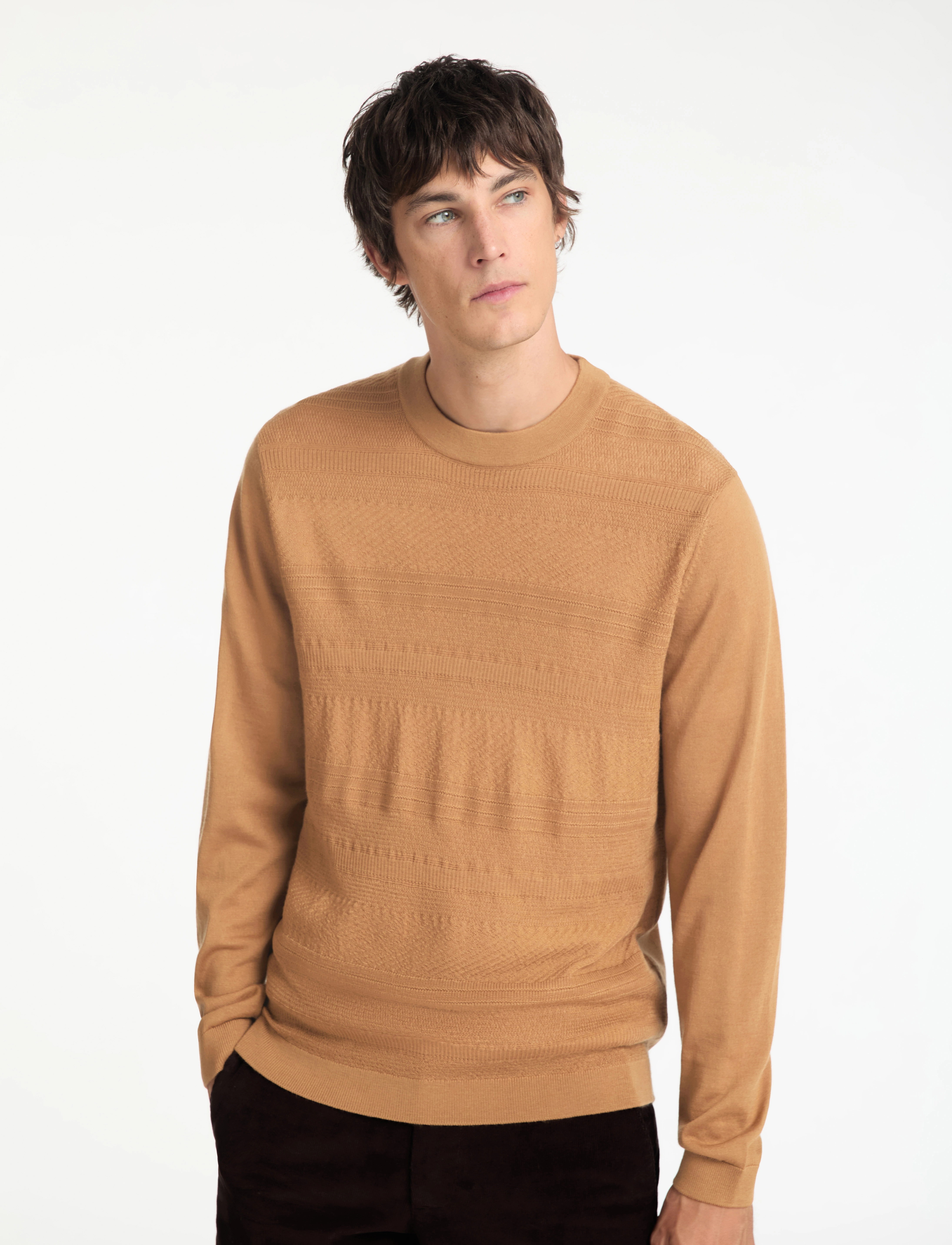 Selected - SLHTRAY LS KNIT MERINO CROCHET CREWNECK - chipmunk - 3