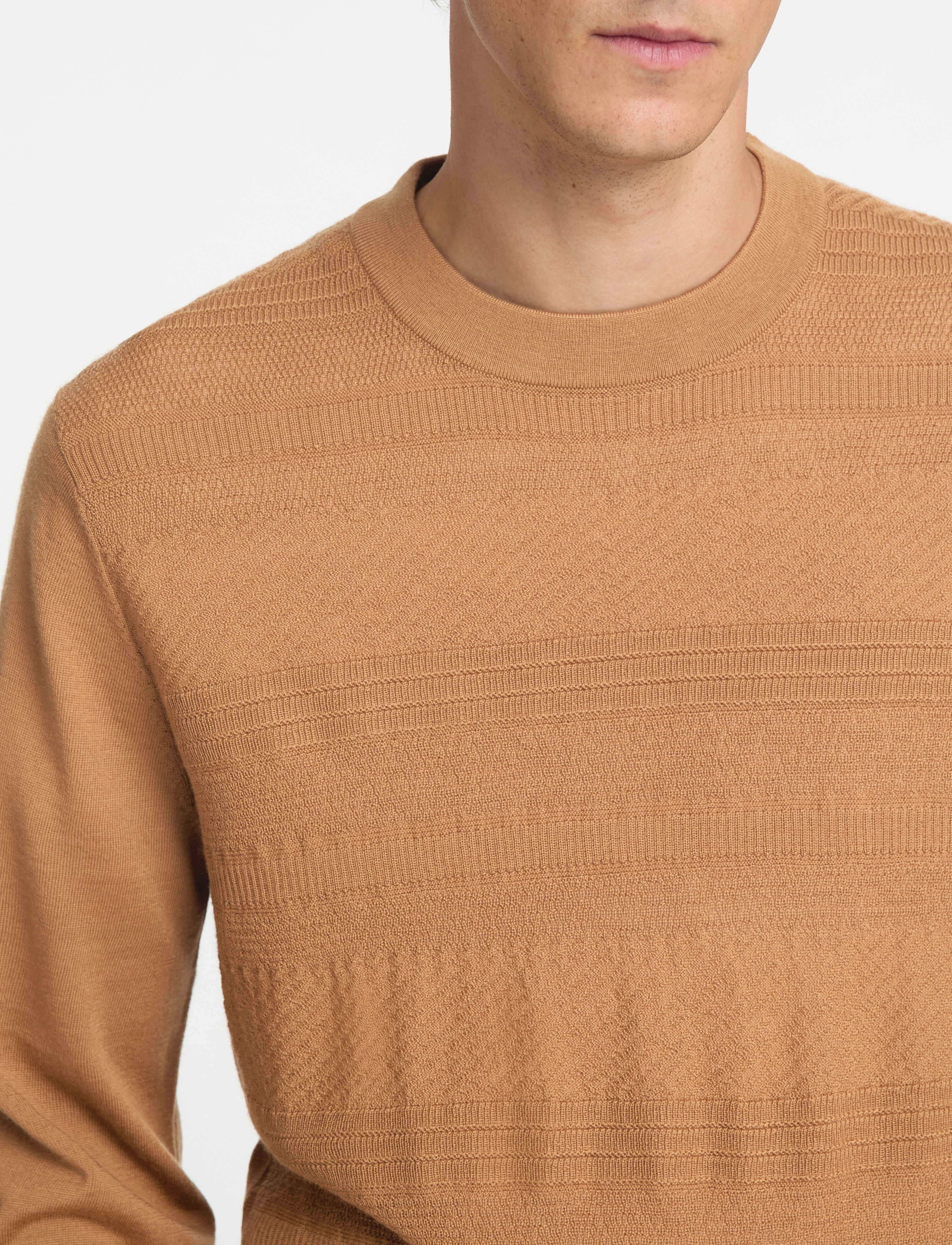 Selected - SLHTRAY LS KNIT MERINO CROCHET CREWNECK - chipmunk - 4