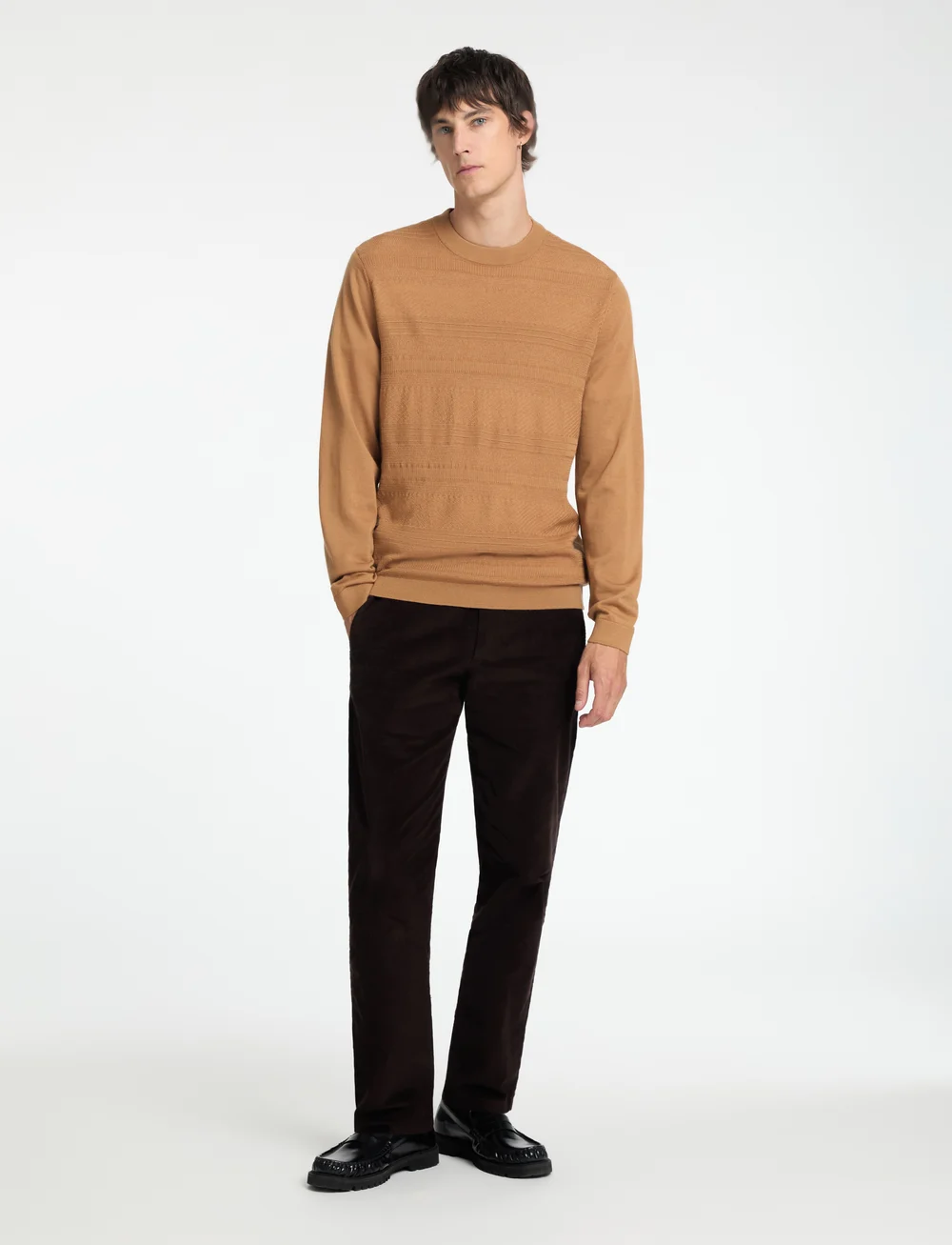 Selected - SLHTRAY LS KNIT MERINO CROCHET CREWNECK - pyöreäaukkoiset - chipmunk - 5