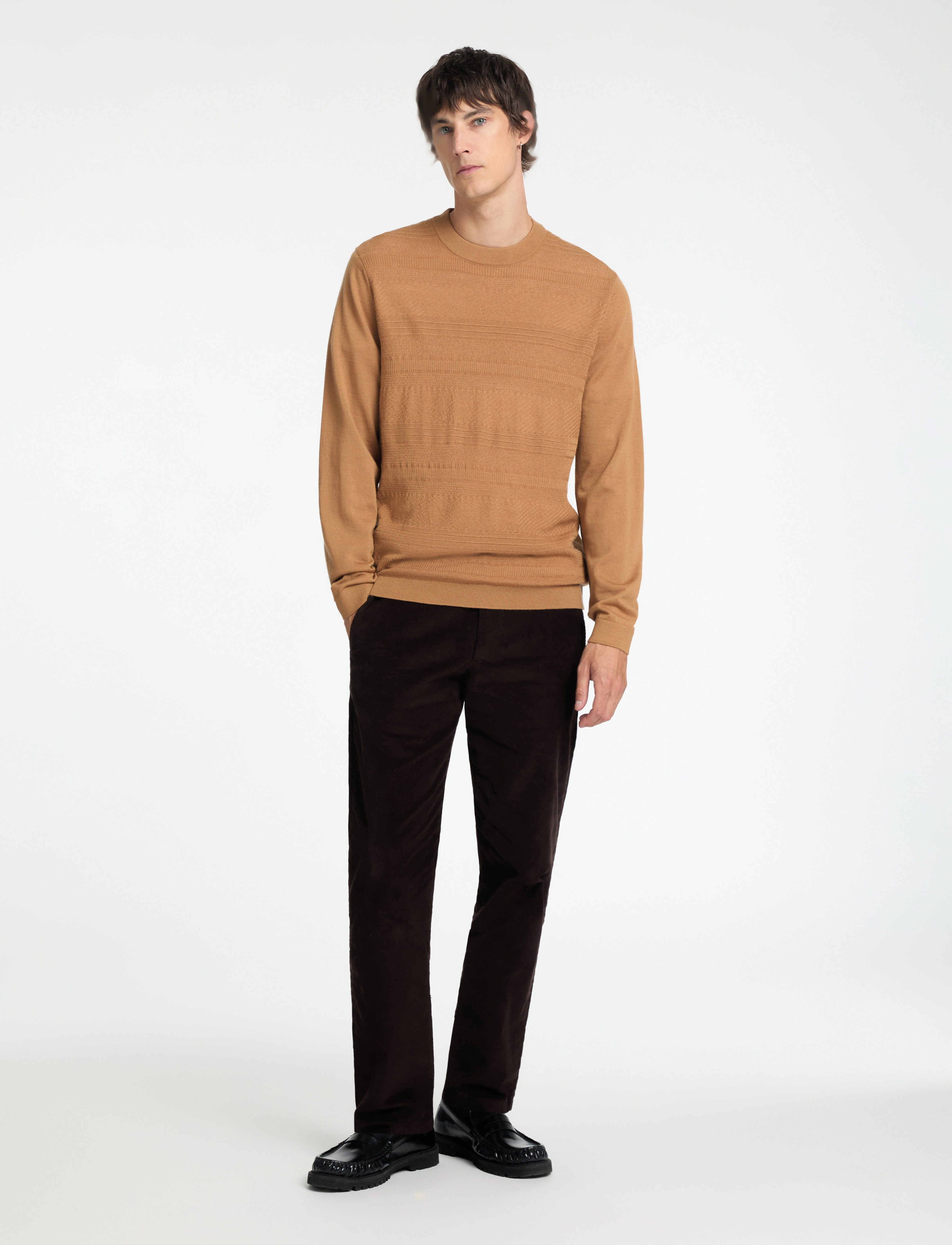 Selected - SLHTRAY LS KNIT MERINO CROCHET CREWNECK - chipmunk - 5