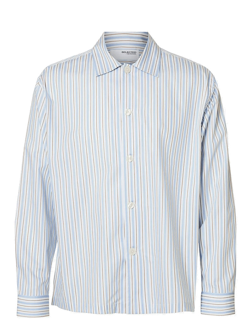 Selected - SLHRLX-RICCO LS OVERSHIRT EX - gestreifte hemden - sky blue - 1
