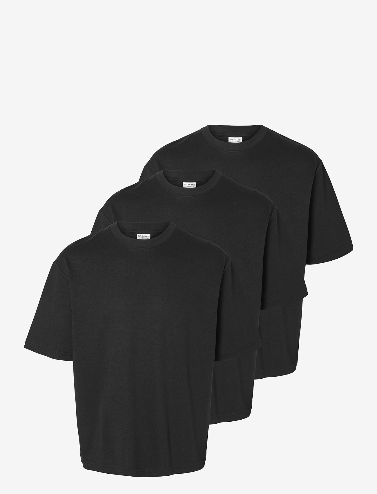 Selected - SLHLOOSEOSCAR SS O-NECK TEE 3 PACK - kurzärmelig - black - 1