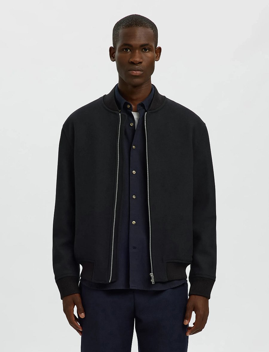 Selected - SLHJENS WOOL BLEND BOMBER - lentejassen - black - 0