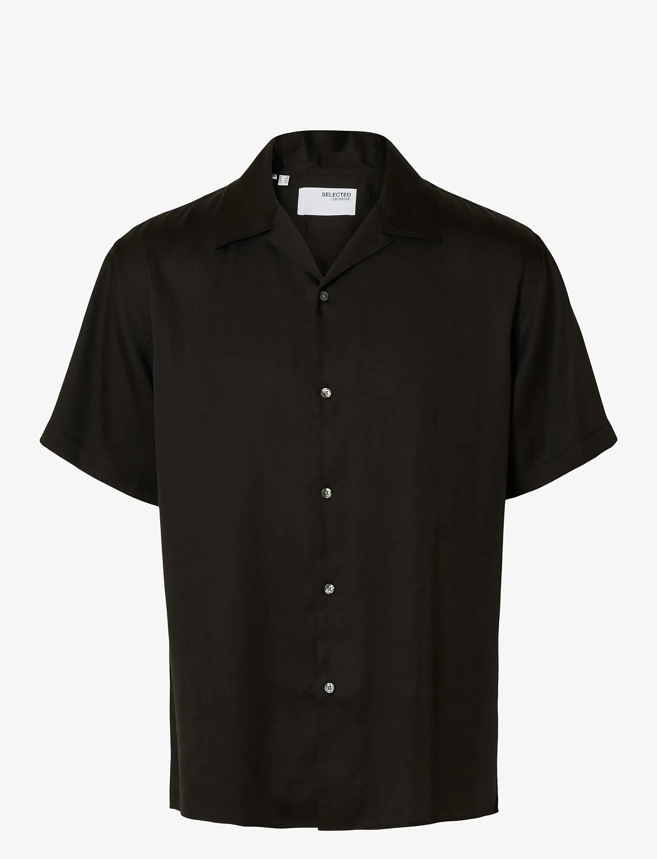 Selected - SLHRLXCHARLIE SATIN SS SHIRT RESORT - kortärmade skjortor - black - 0