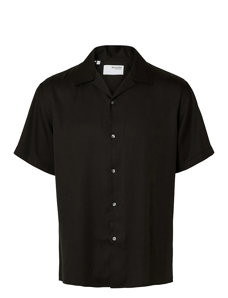 Selected - SLHRLXCHARLIE SATIN SS SHIRT RESORT - kortärmade skjortor - black - 0