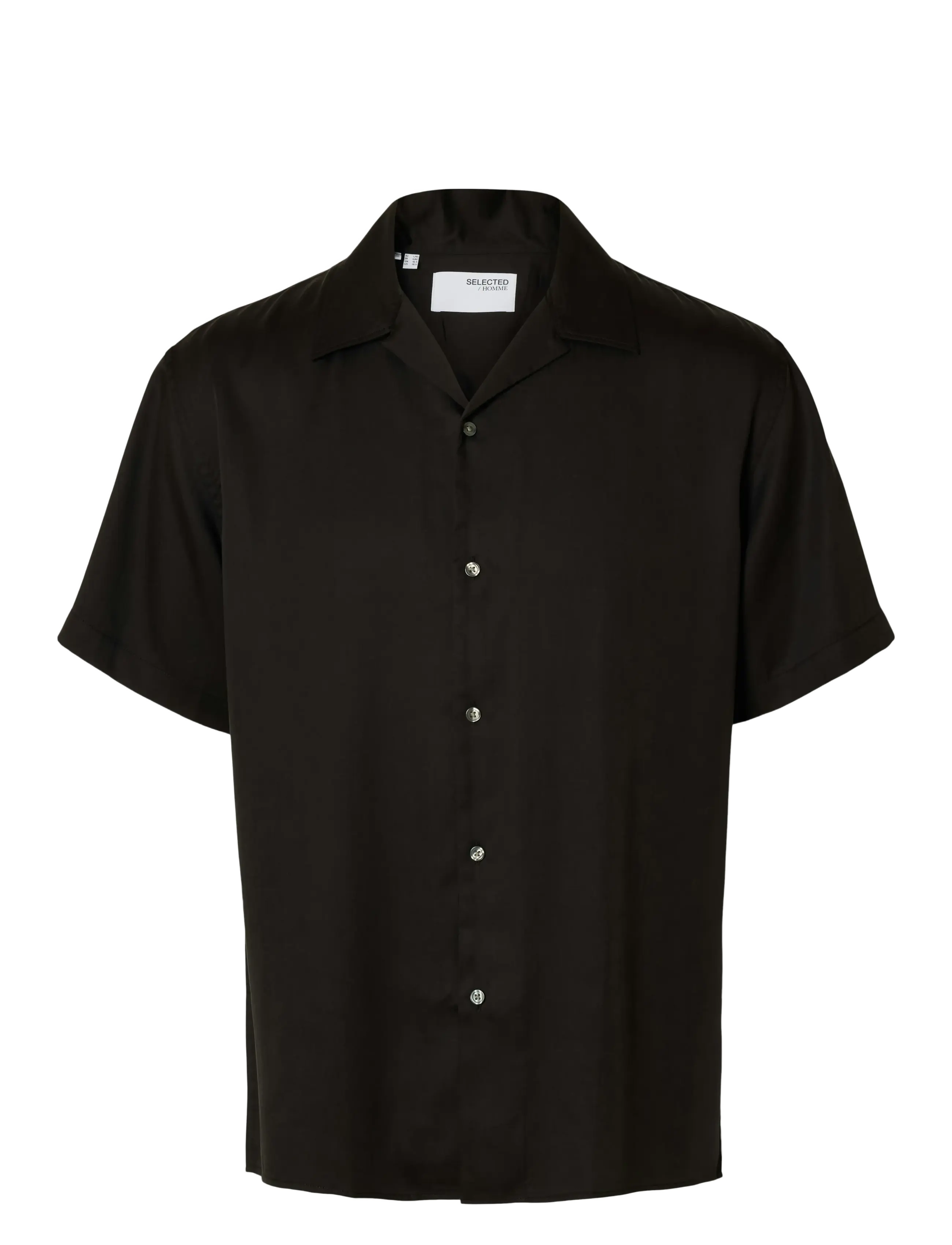 Selected SLHRLXCHARLIE SATIN SS SHIRT RESORT - Kauluspaidat - BLACK / black