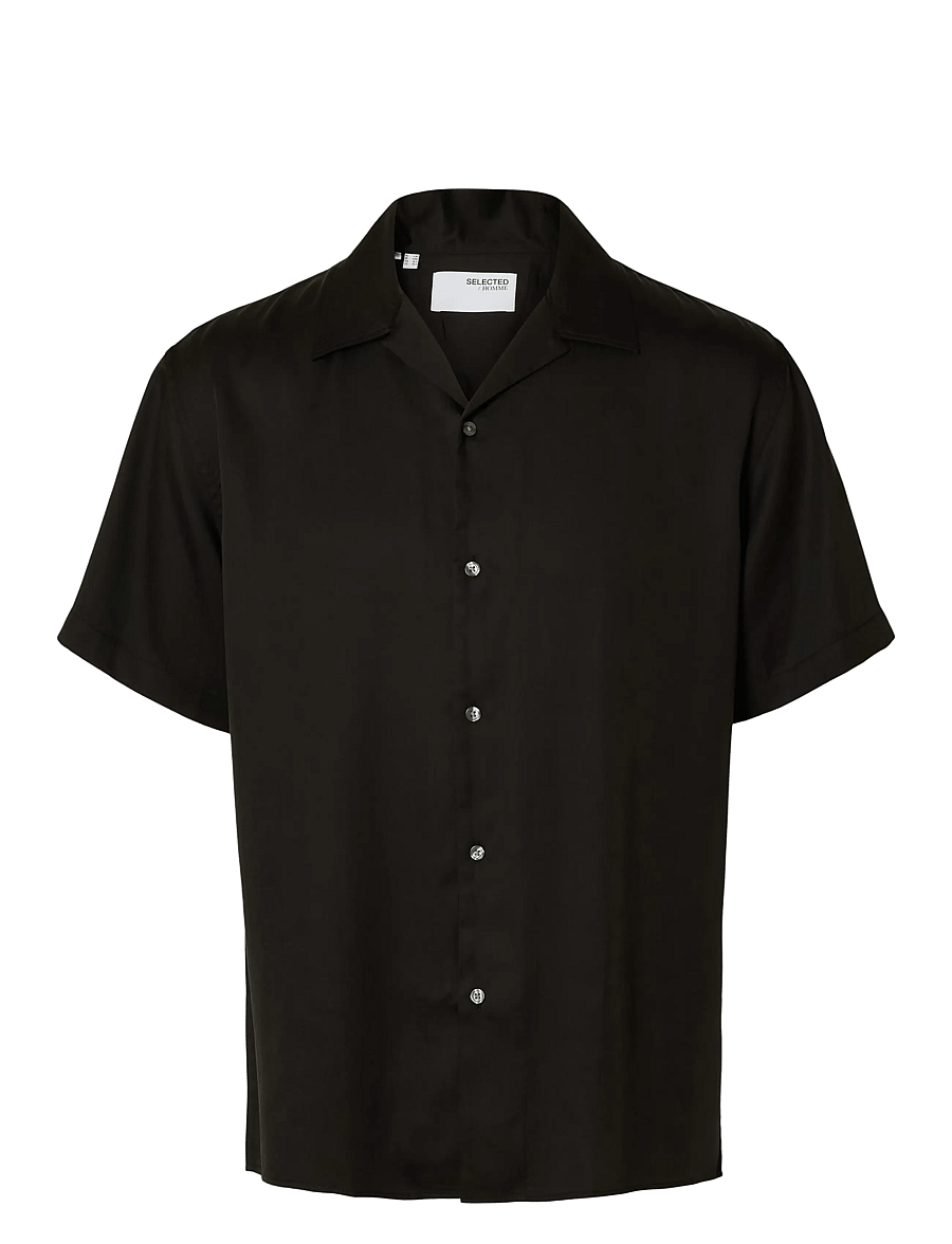 Selected - SLHRLXCHARLIE SATIN SS SHIRT RESORT - kortærmede skjorter - black - 1