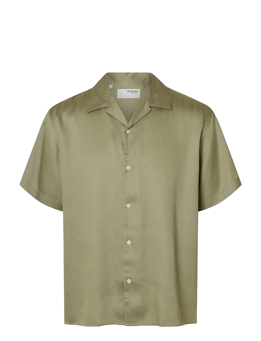 Selected - SLHRLXCHARLIE SATIN SS SHIRT RESORT - chemises à manches courtes - vetiver - 1