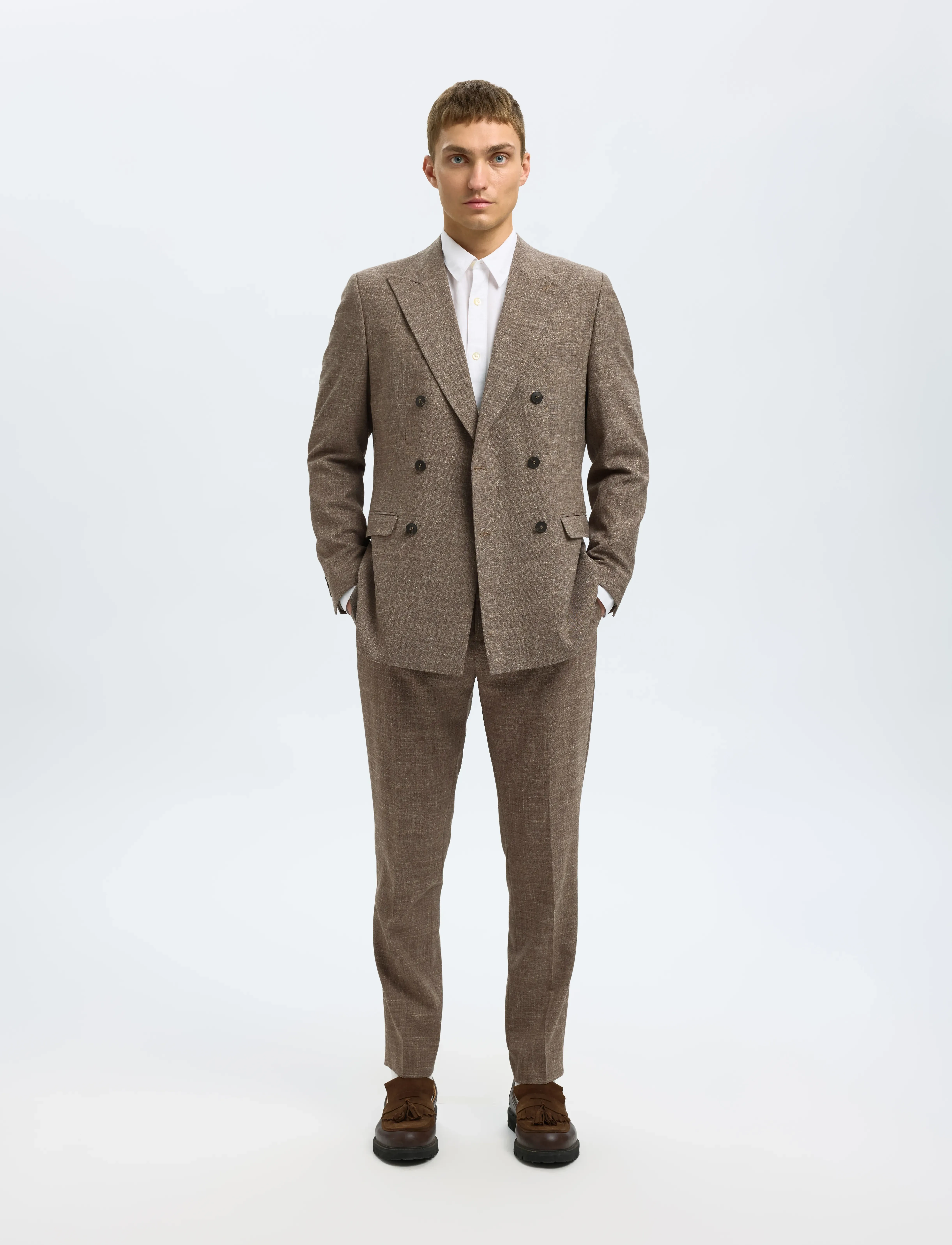 Selected - SLHSLIM-OASIS SUN DB BLZ - dobbeltradede blazere - dark sand melange - 4