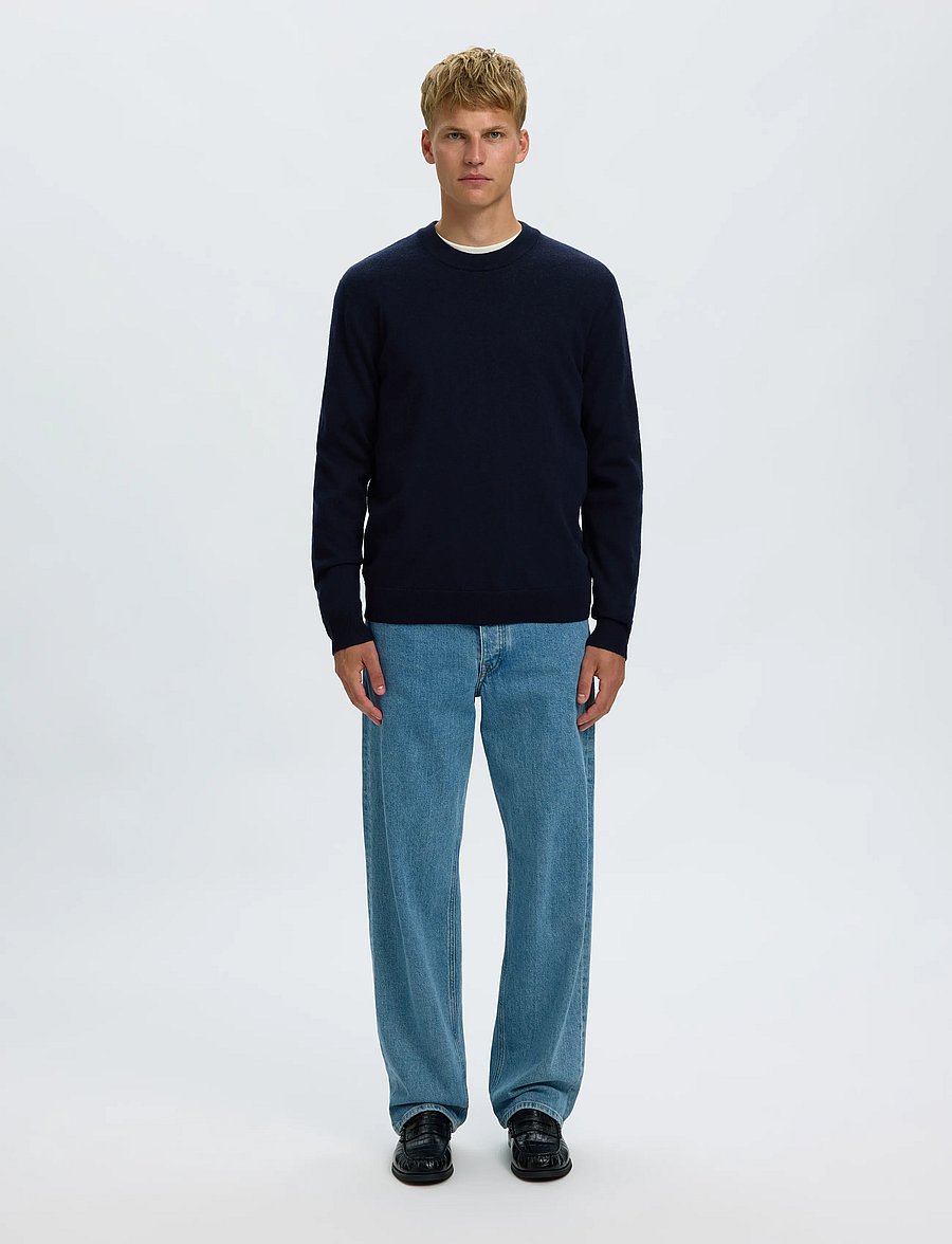 Selected - SLMTRAY MERINO BRUSHED CREW NOOS - navy blazer - 3