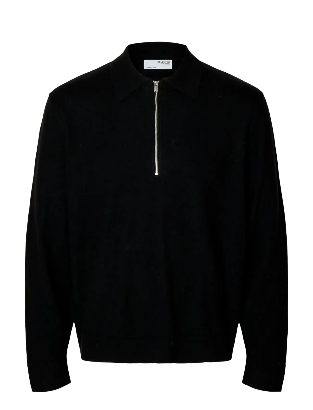 SELECTED Slhtray Merino Brushed Relaxed Zip Polo Schwarz - XL - Herren