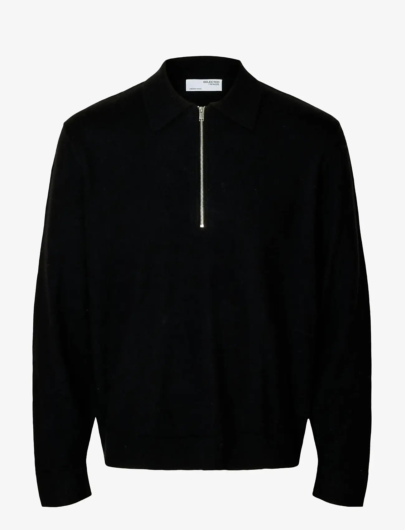 Selected - SLHTRAY MERINO BRUSHED RELAXED ZIP POLO - höstkläder - black - 0