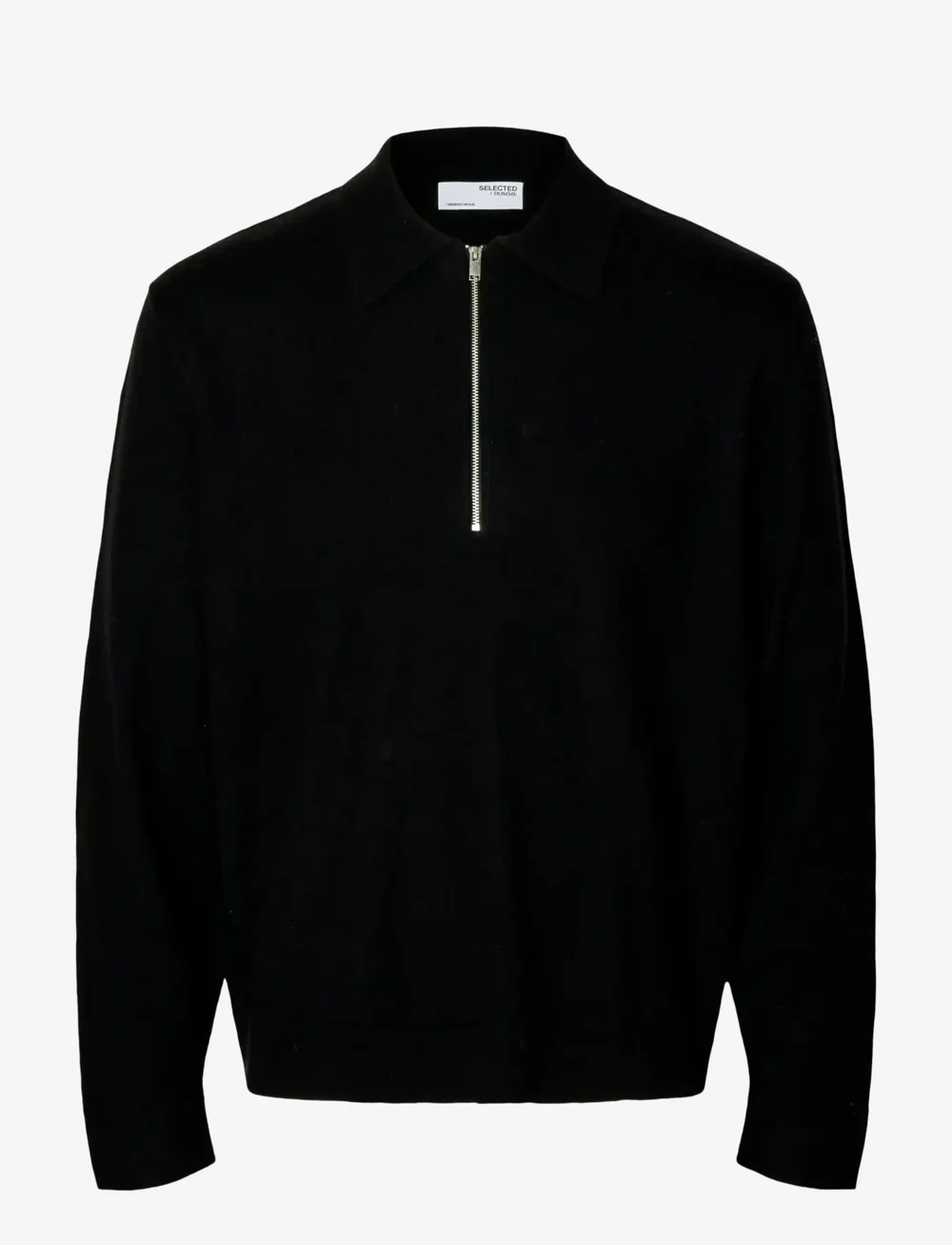 Selected - SLHTRAY MERINO BRUSHED RELAXED ZIP POLO - tõmblukk-kaelusega džemprid - black - 1