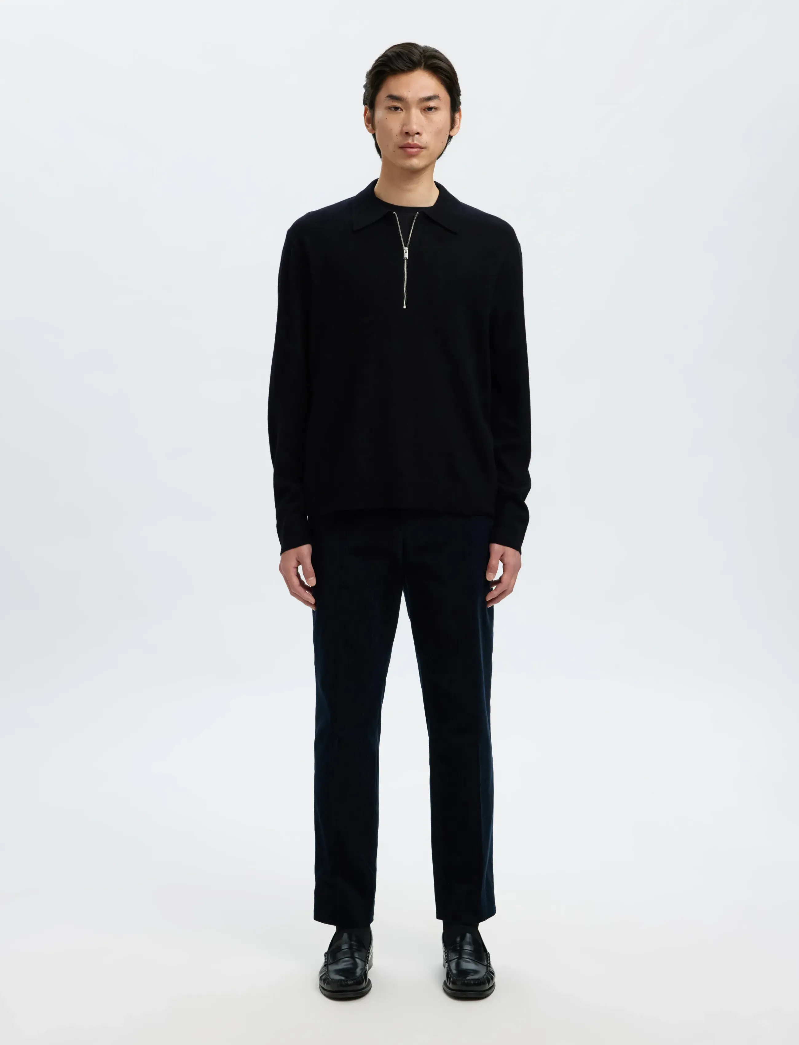 Selected - SLHTRAY MERINO BRUSHED RELAXED ZIP POLO - halfzip strik - black - 3