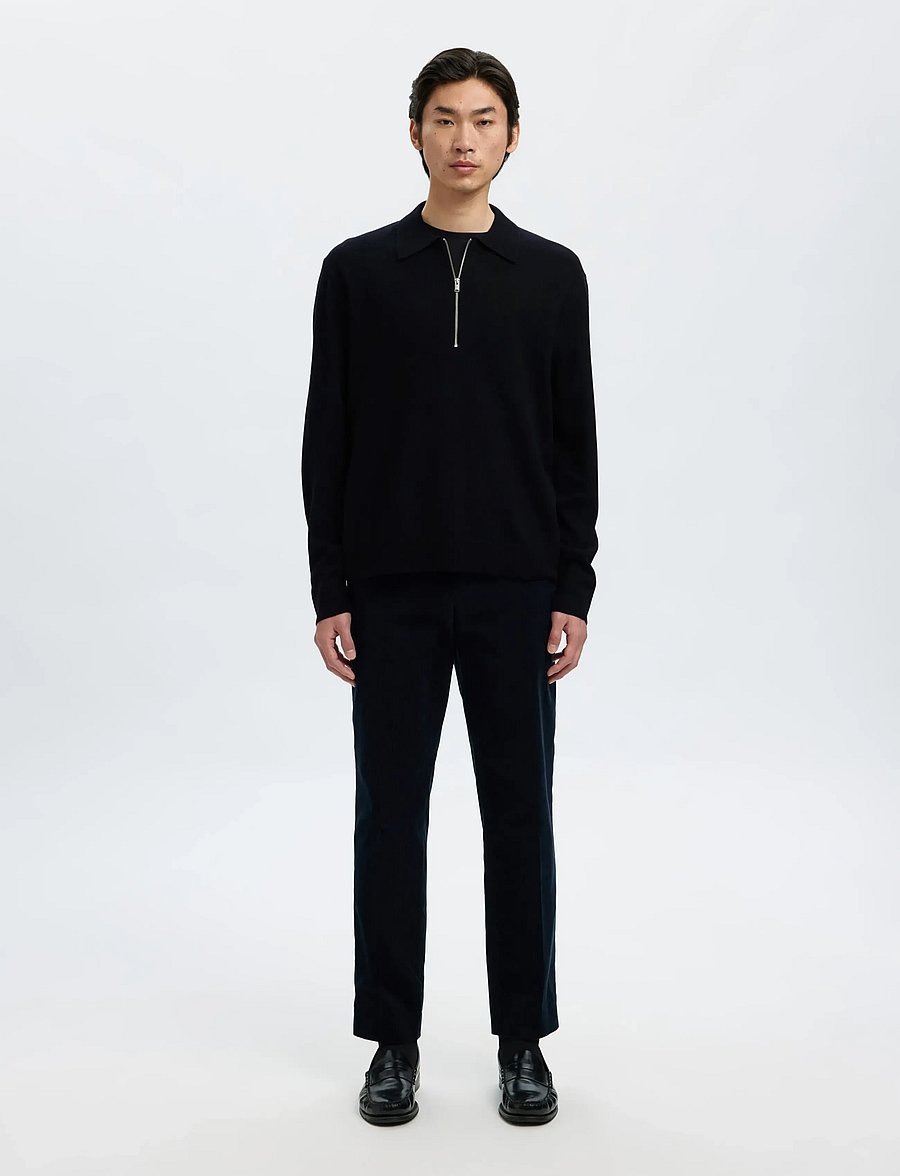 Selected - SLHTRAY MERINO BRUSHED RELAXED ZIP POLO - halfzip strik - black - 3