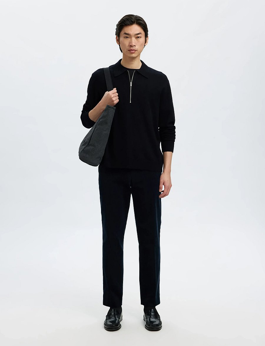 Selected - SLHTRAY MERINO BRUSHED RELAXED ZIP POLO - halfzip strik - black - 5
