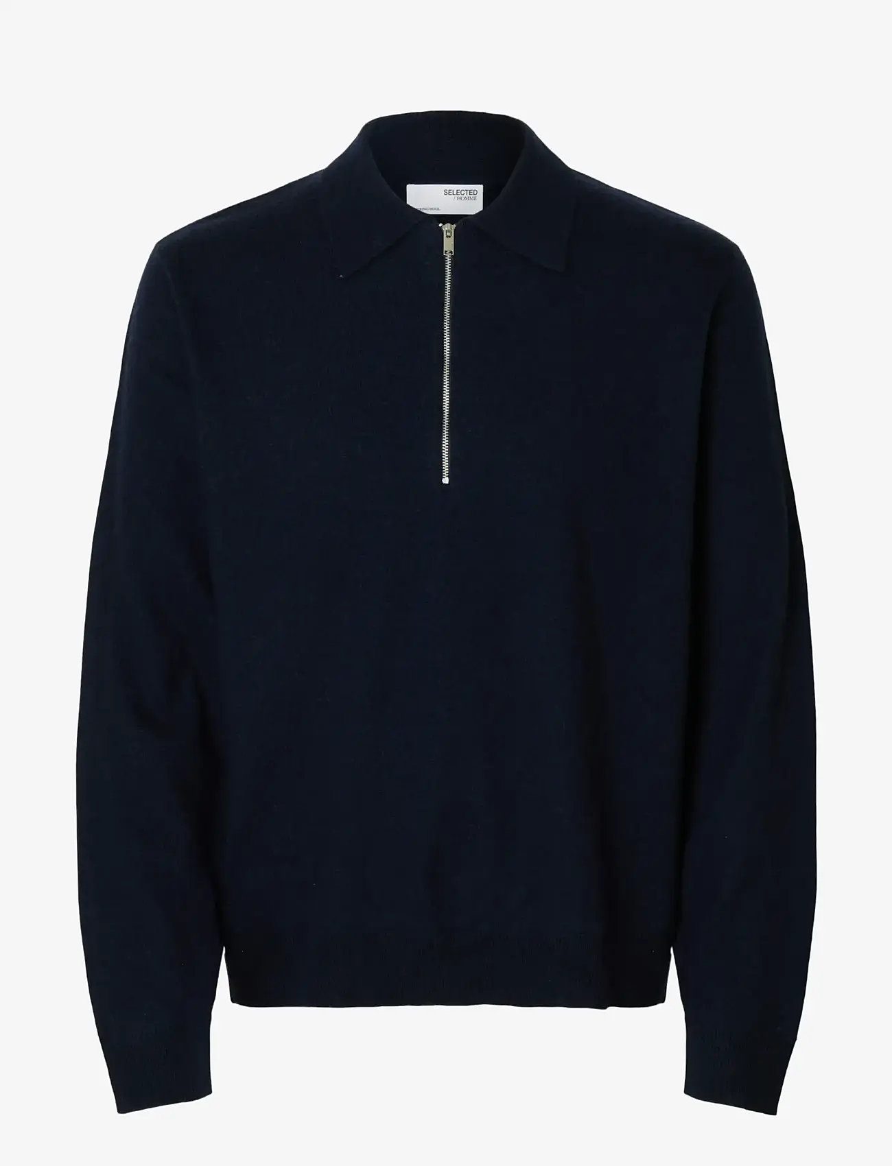 Selected - SLHTRAY MERINO BRUSHED RELAXED ZIP POLO - höstkläder - navy blazer - 0