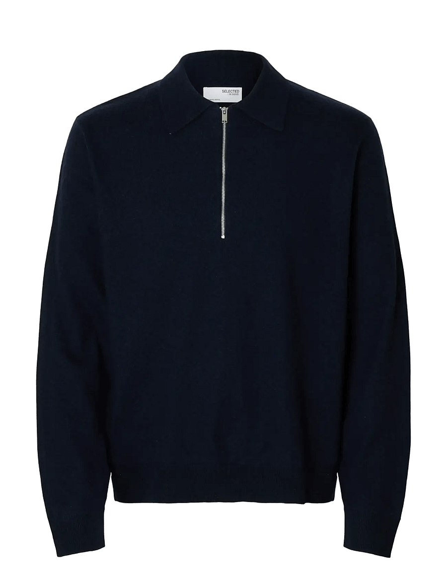 Selected - SLHTRAY MERINO BRUSHED RELAXED ZIP POLO - pullover mit halbem reißverschluss - navy blazer - 1