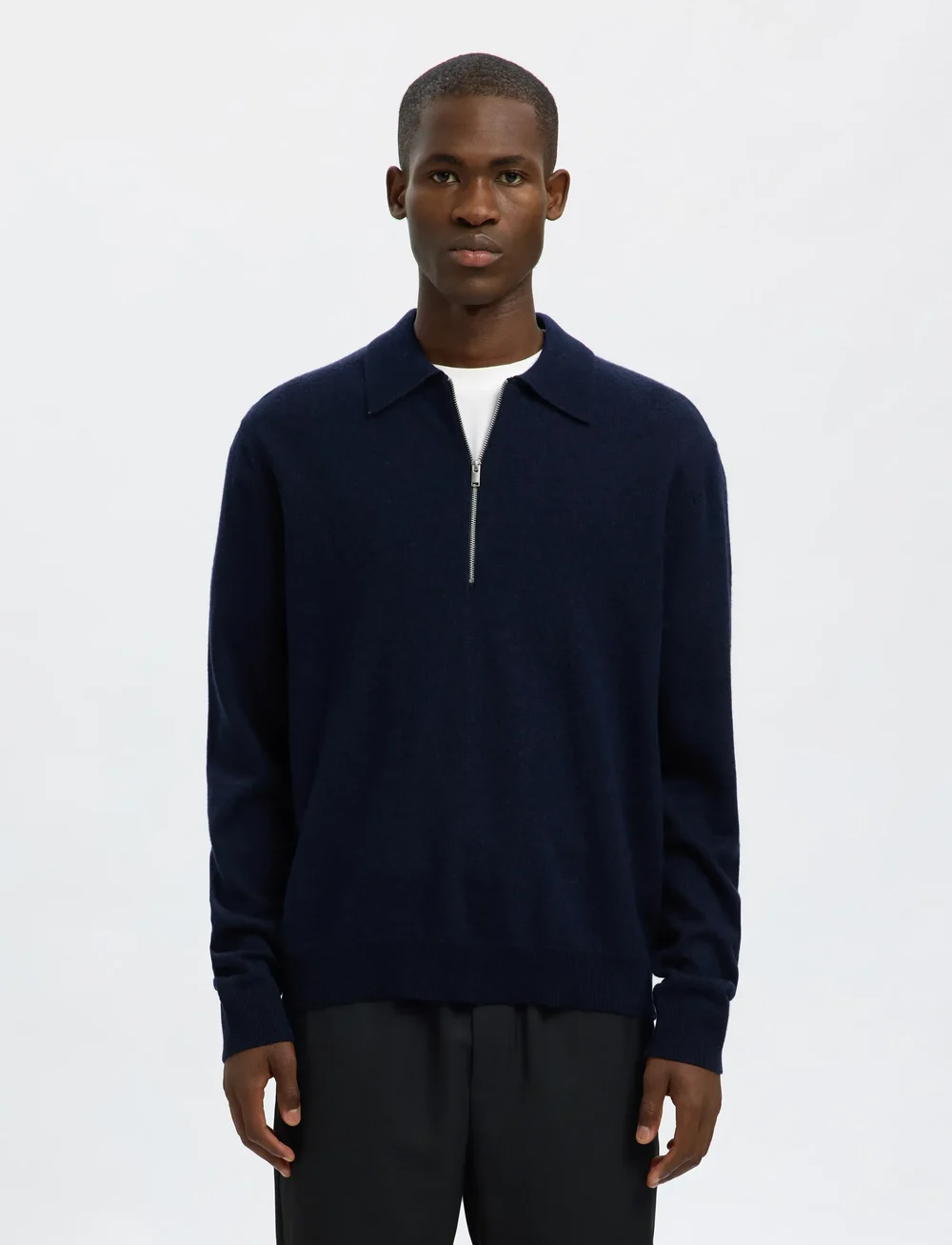 Selected - SLHTRAY MERINO BRUSHED RELAXED ZIP POLO - half zip-tröjor - navy blazer - 0