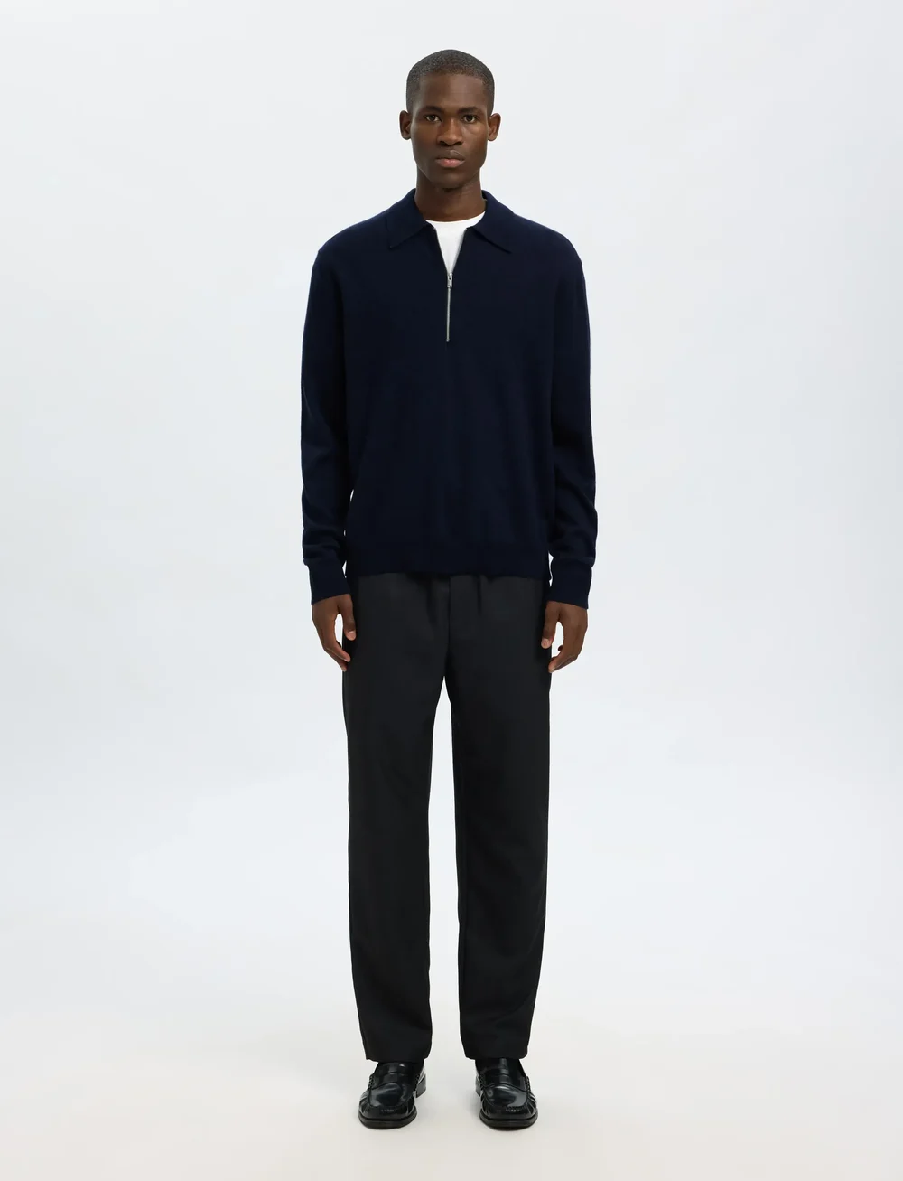 Selected - SLHTRAY MERINO BRUSHED RELAXED ZIP POLO - half zip-tröjor - navy blazer - 3