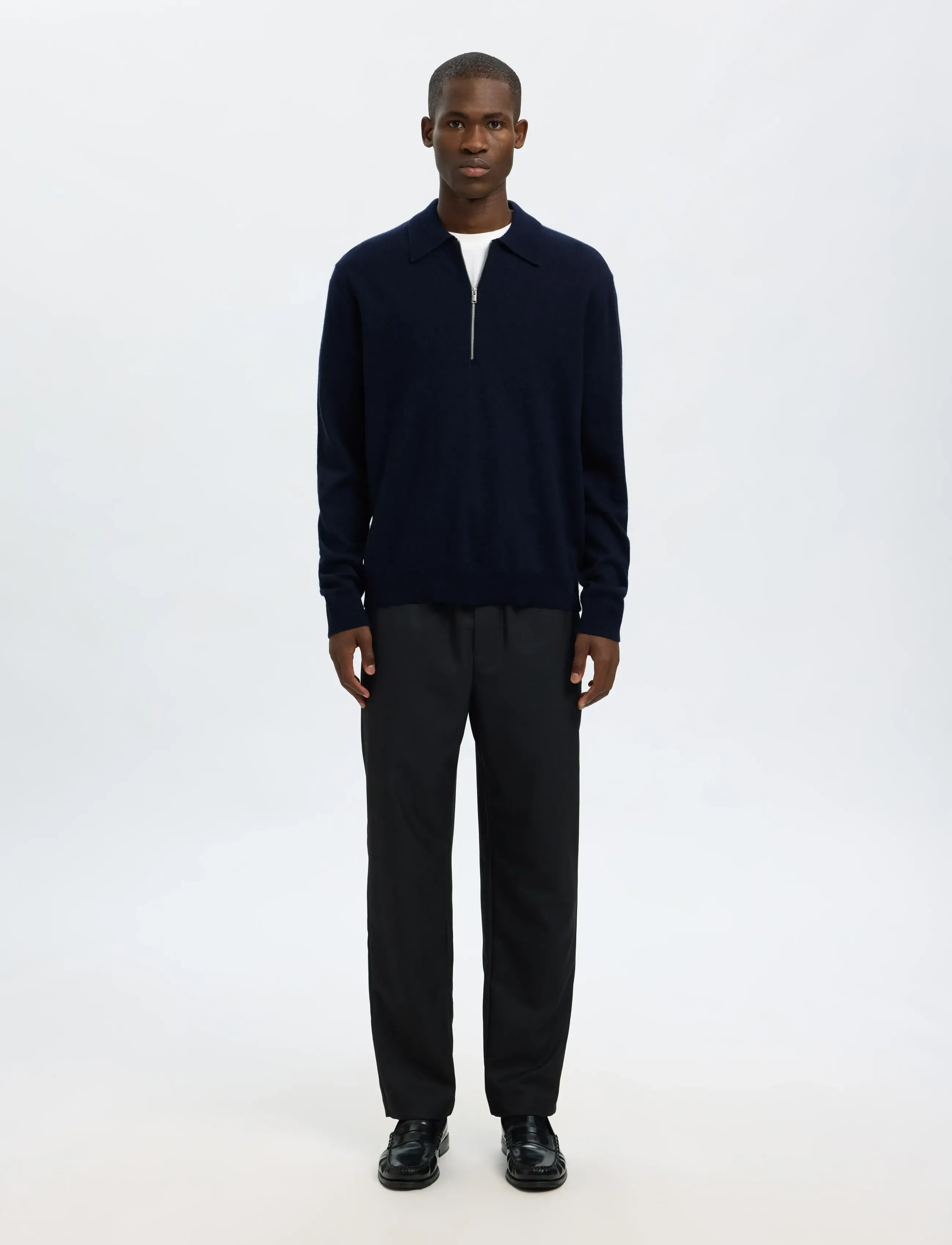 Selected - SLHTRAY MERINO BRUSHED RELAXED ZIP POLO - pullover mit halbem reißverschluss - navy blazer - 3