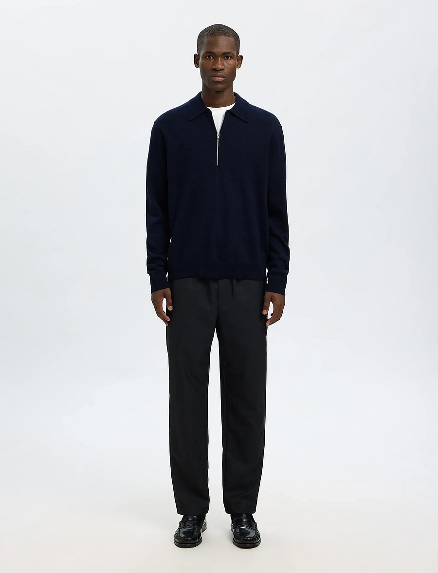 Selected - SLHTRAY MERINO BRUSHED RELAXED ZIP POLO - pullover mit halbem reißverschluss - navy blazer - 3
